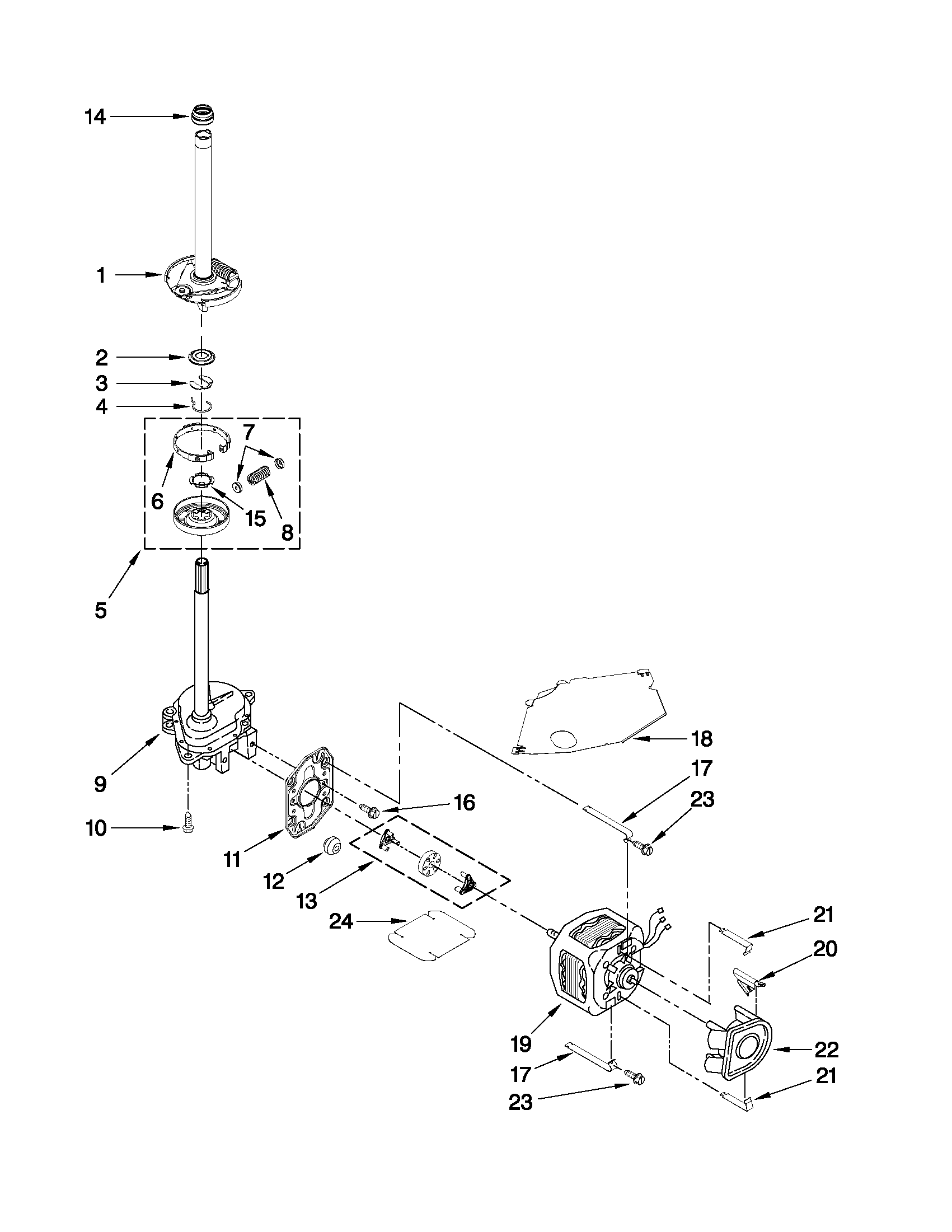 Roper RTW4440XQ0 brake, clutch, gearcase, motor and pump parts diagram