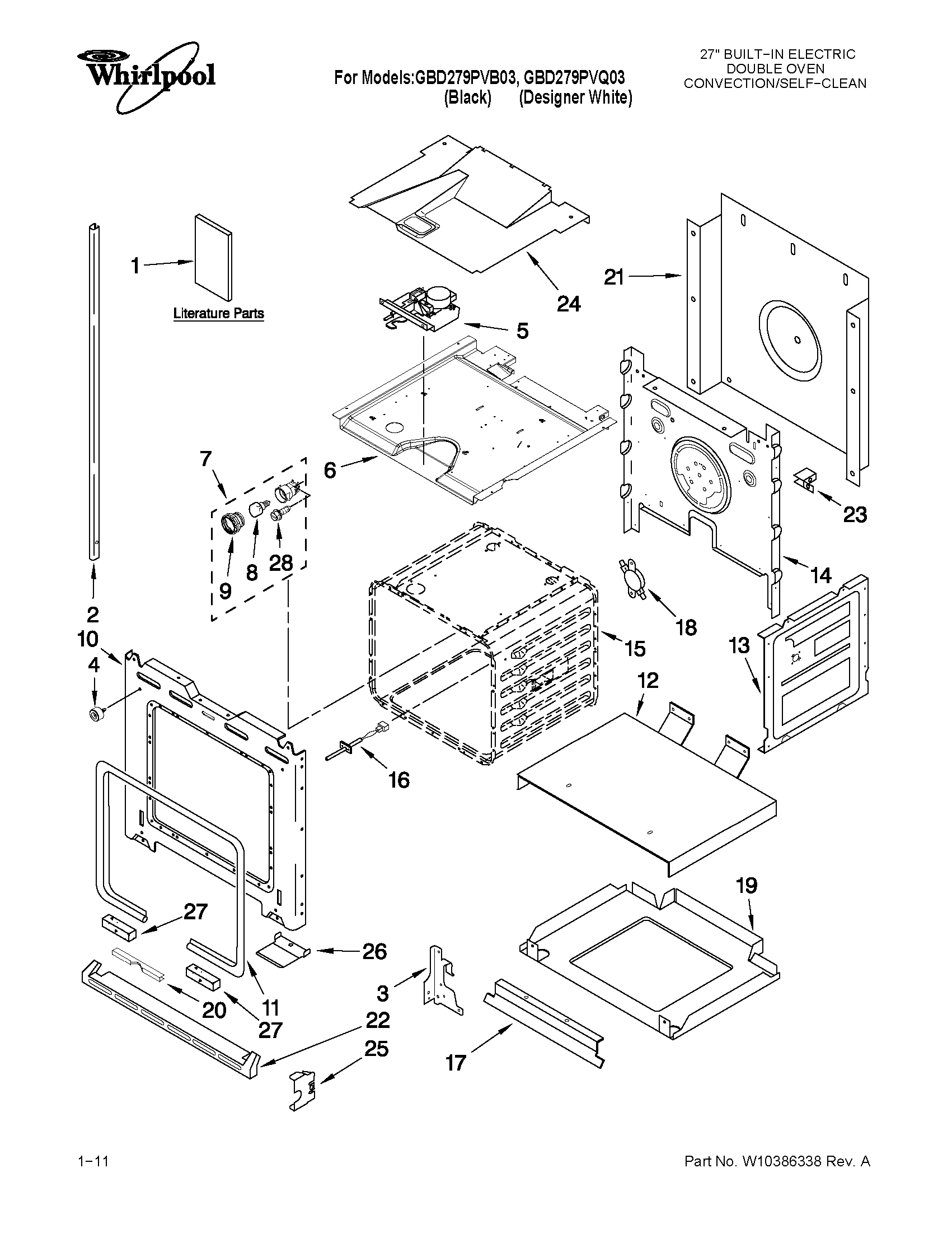 Whirlpool GBD279PVB03 lower oven parts diagram