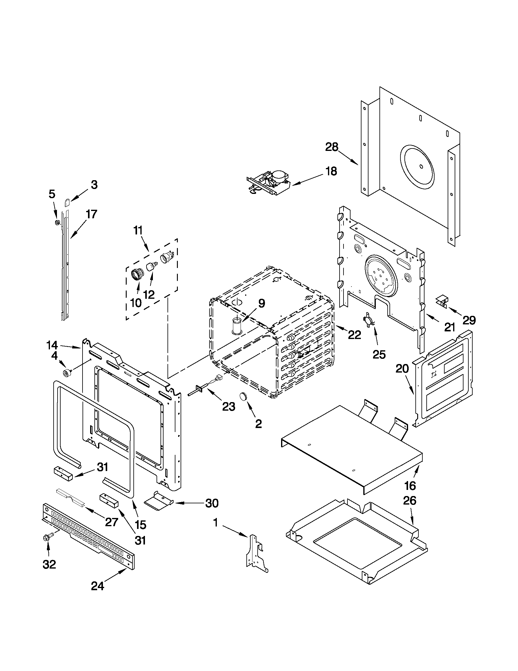 Whirlpool GBD279PVB03 upper oven parts diagram