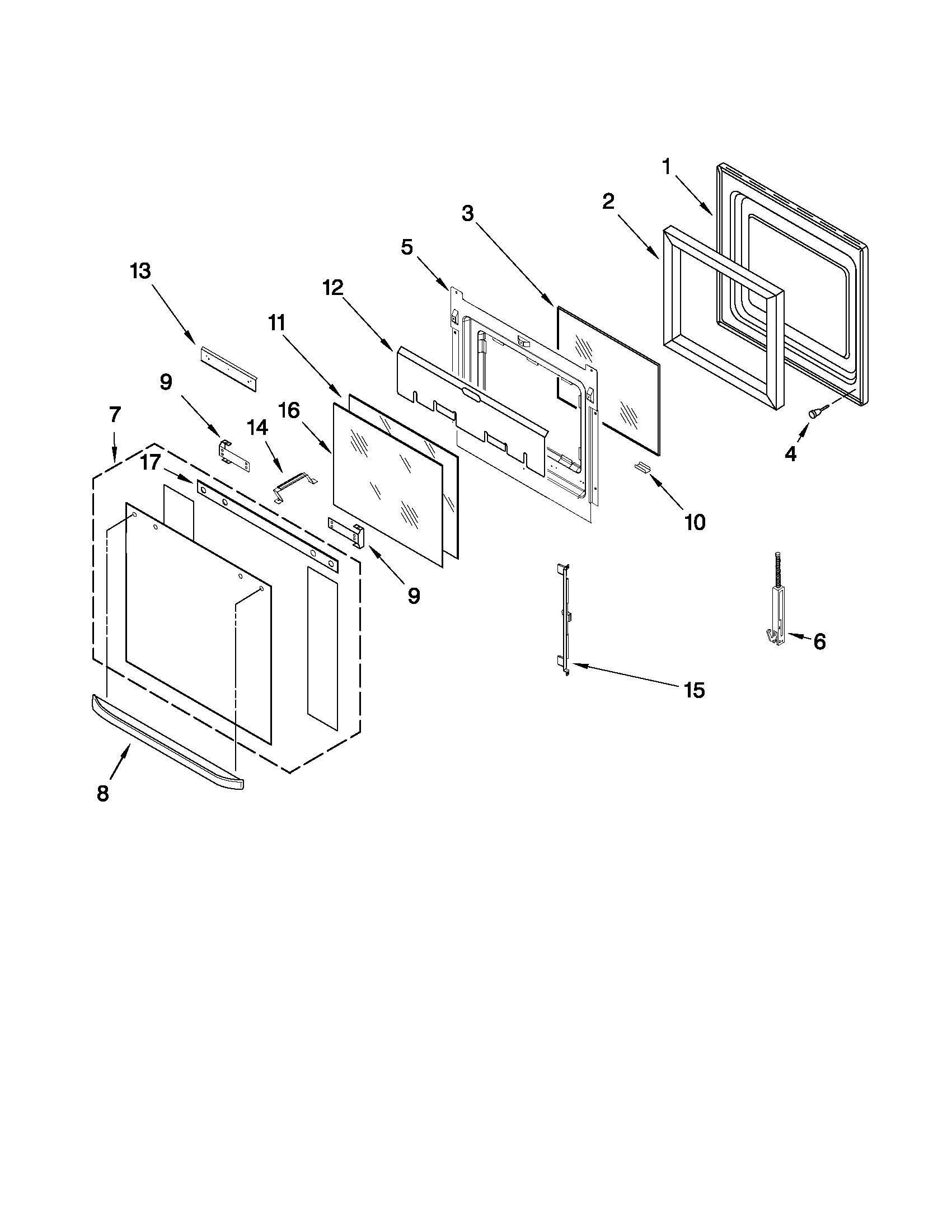 Whirlpool GBD279PVB03 lower oven door parts diagram