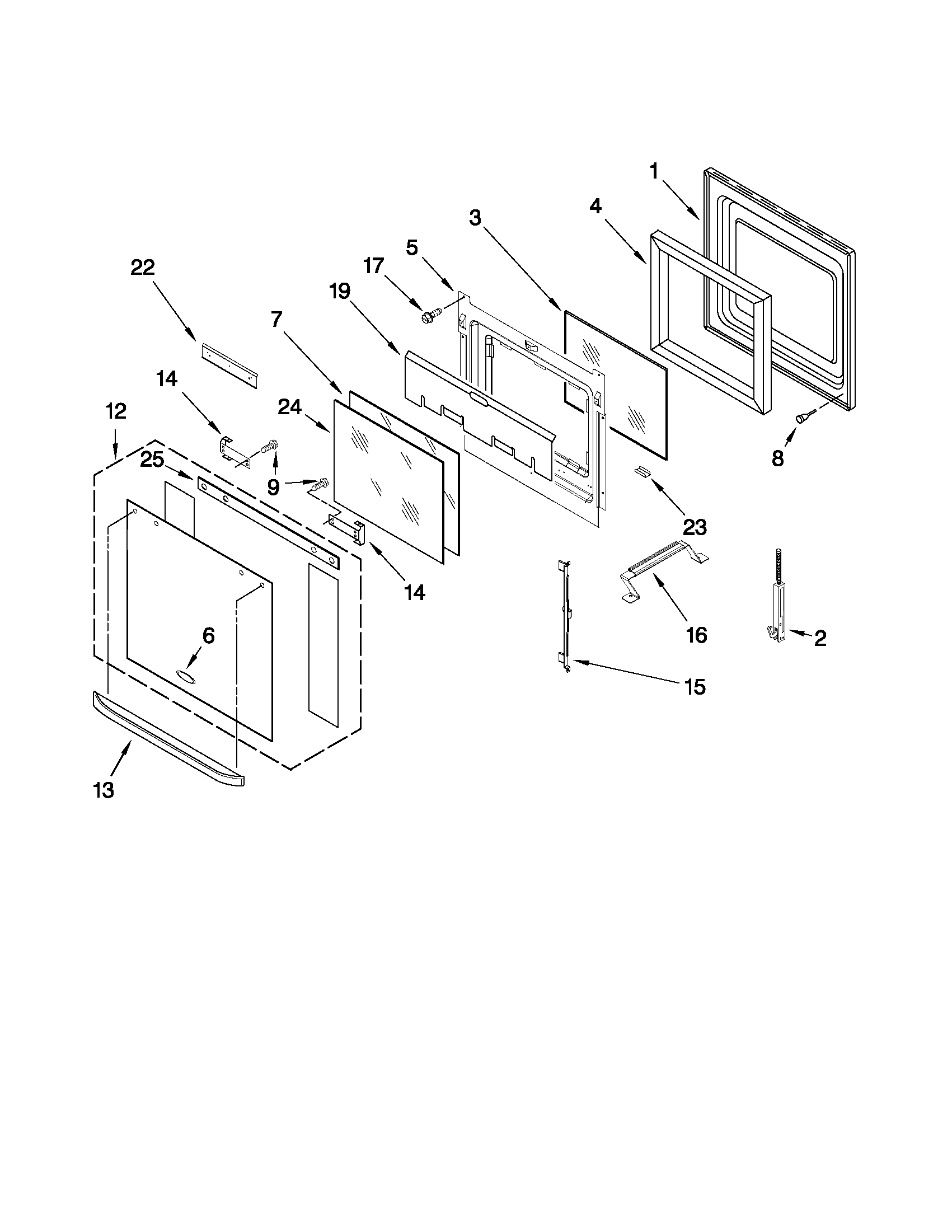 Whirlpool GBD279PVB03 upper oven door parts diagram