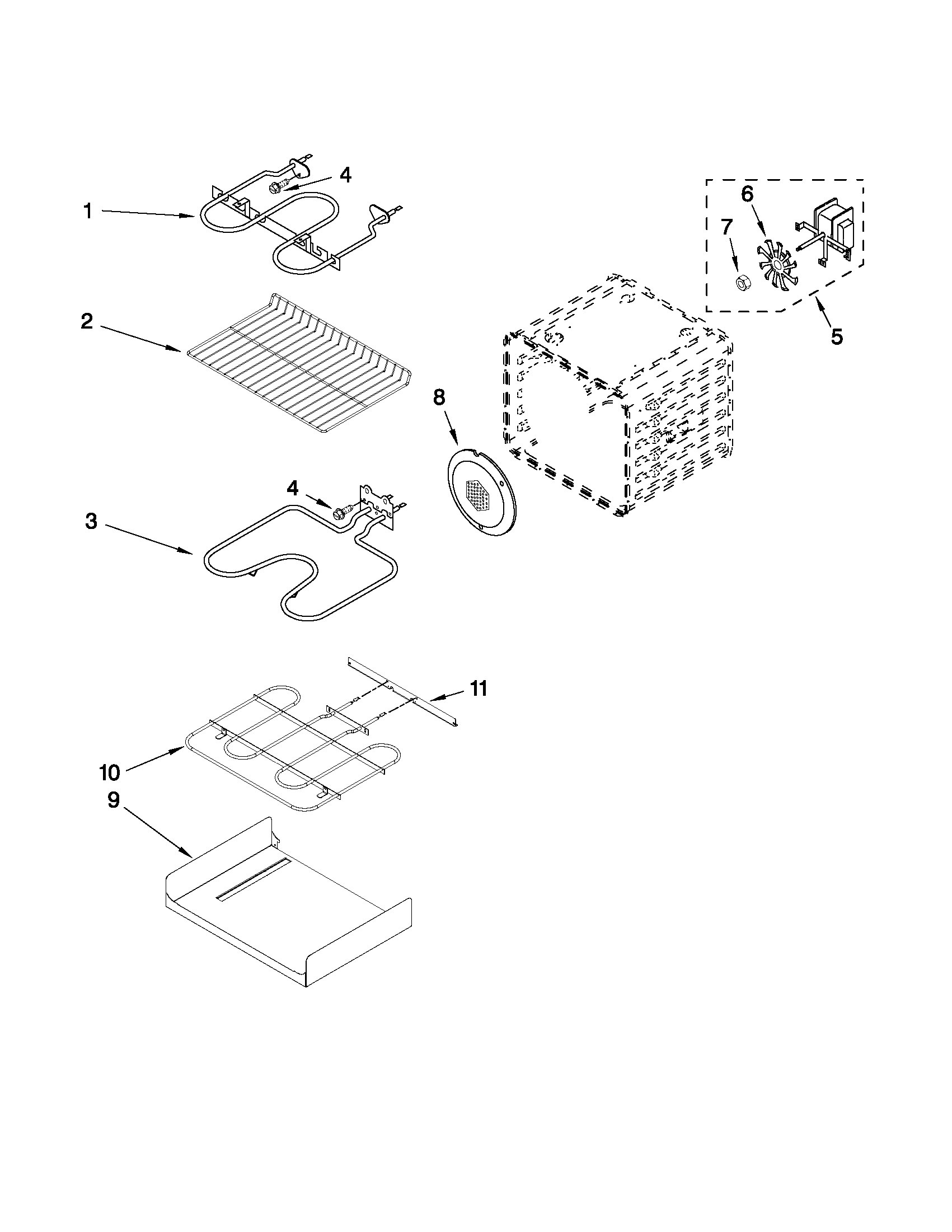 Whirlpool GBD279PVB03 internal oven parts diagram