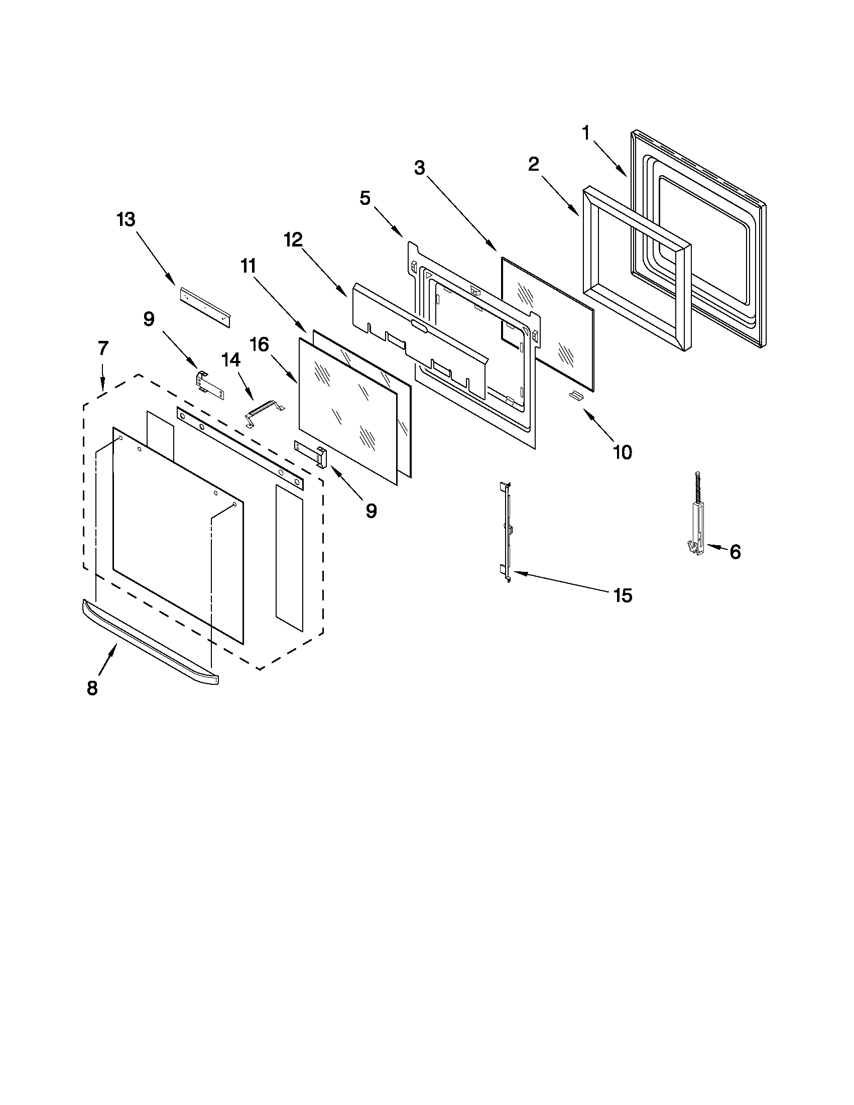 Whirlpool GBD309PVB03 lower oven door parts diagram