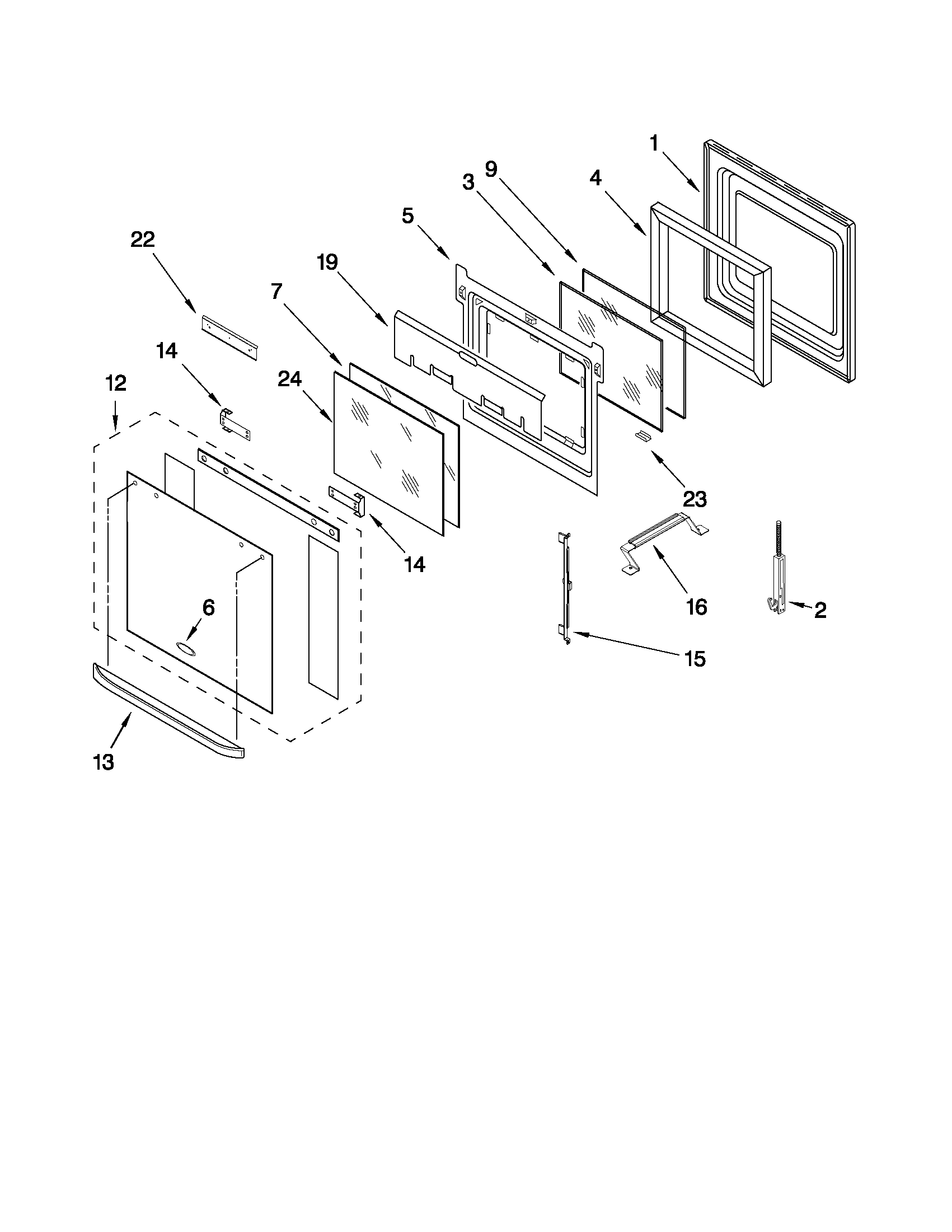 Whirlpool GBD309PVB03 upper oven door parts diagram