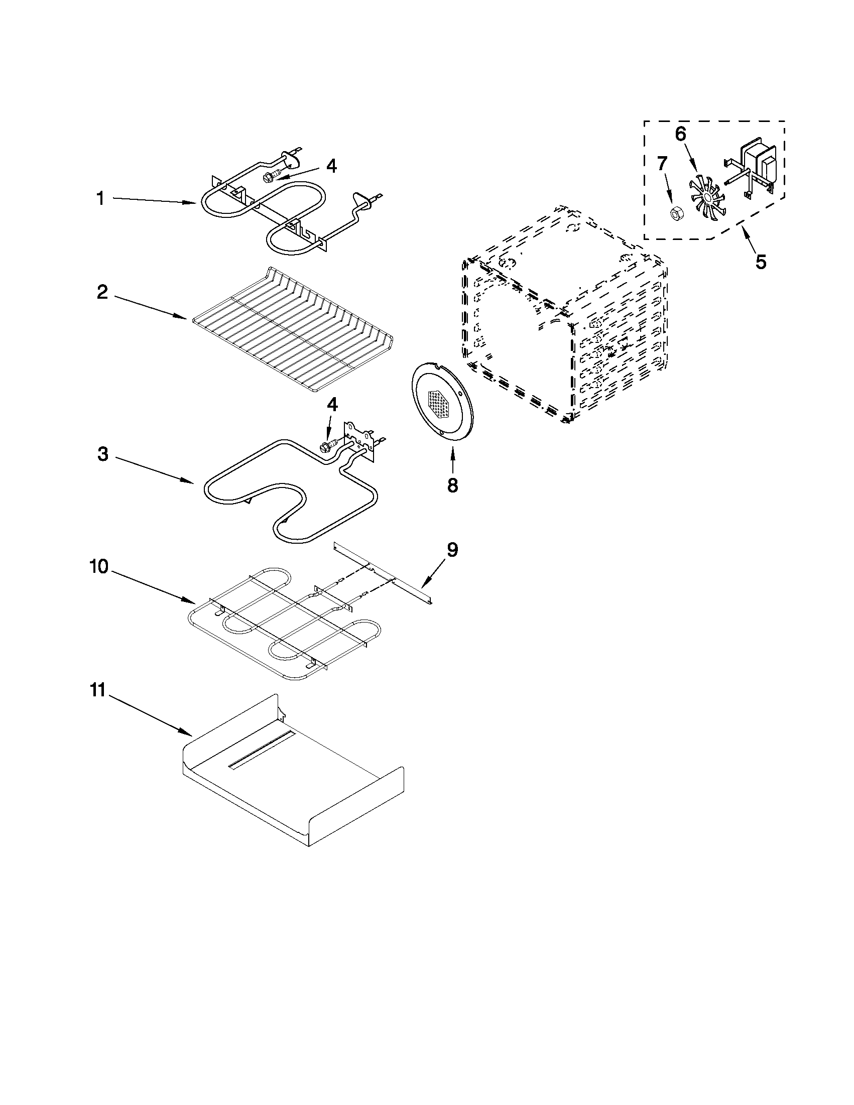 Whirlpool GBD309PVB03 internal oven parts diagram