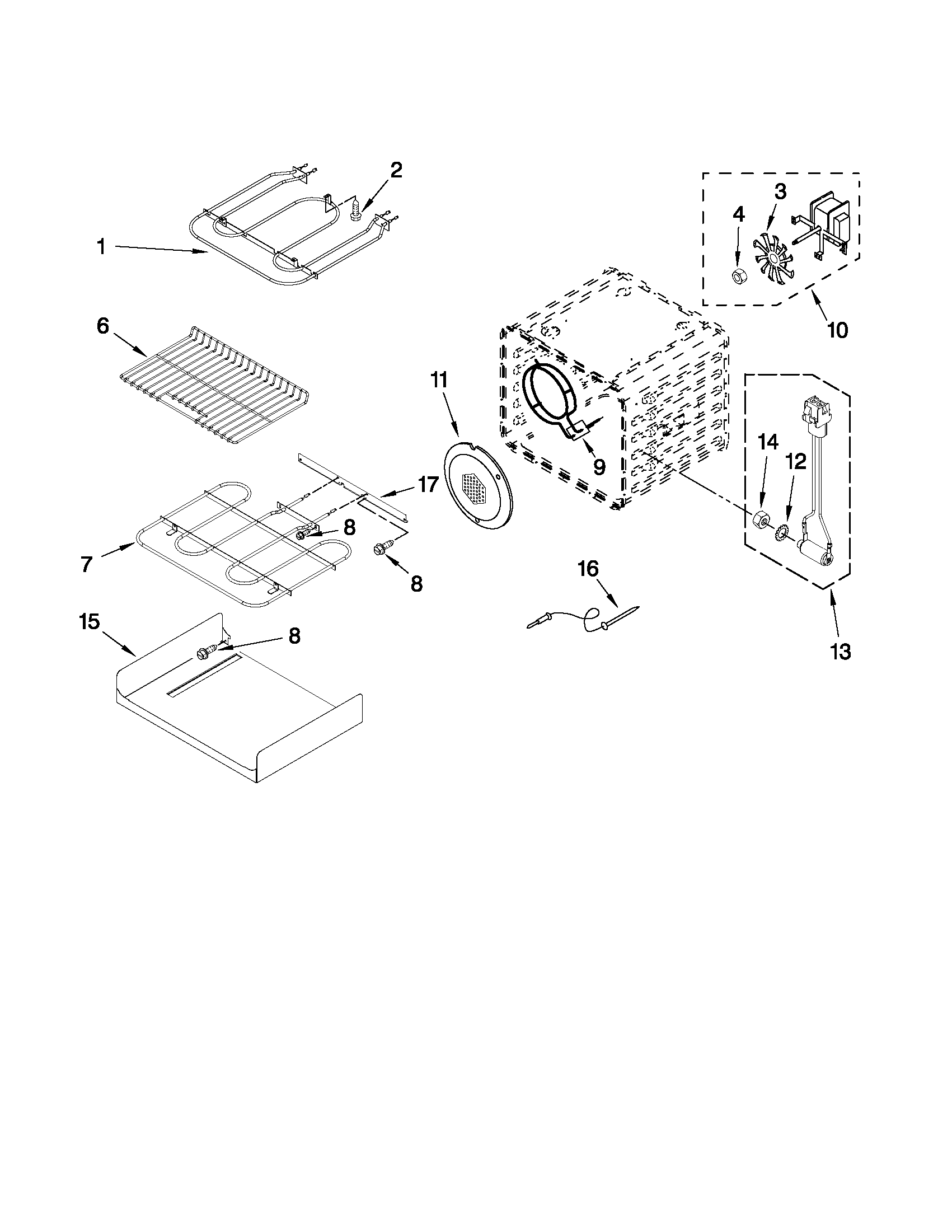 KitchenAid KEBC147VWH03 internal oven parts diagram