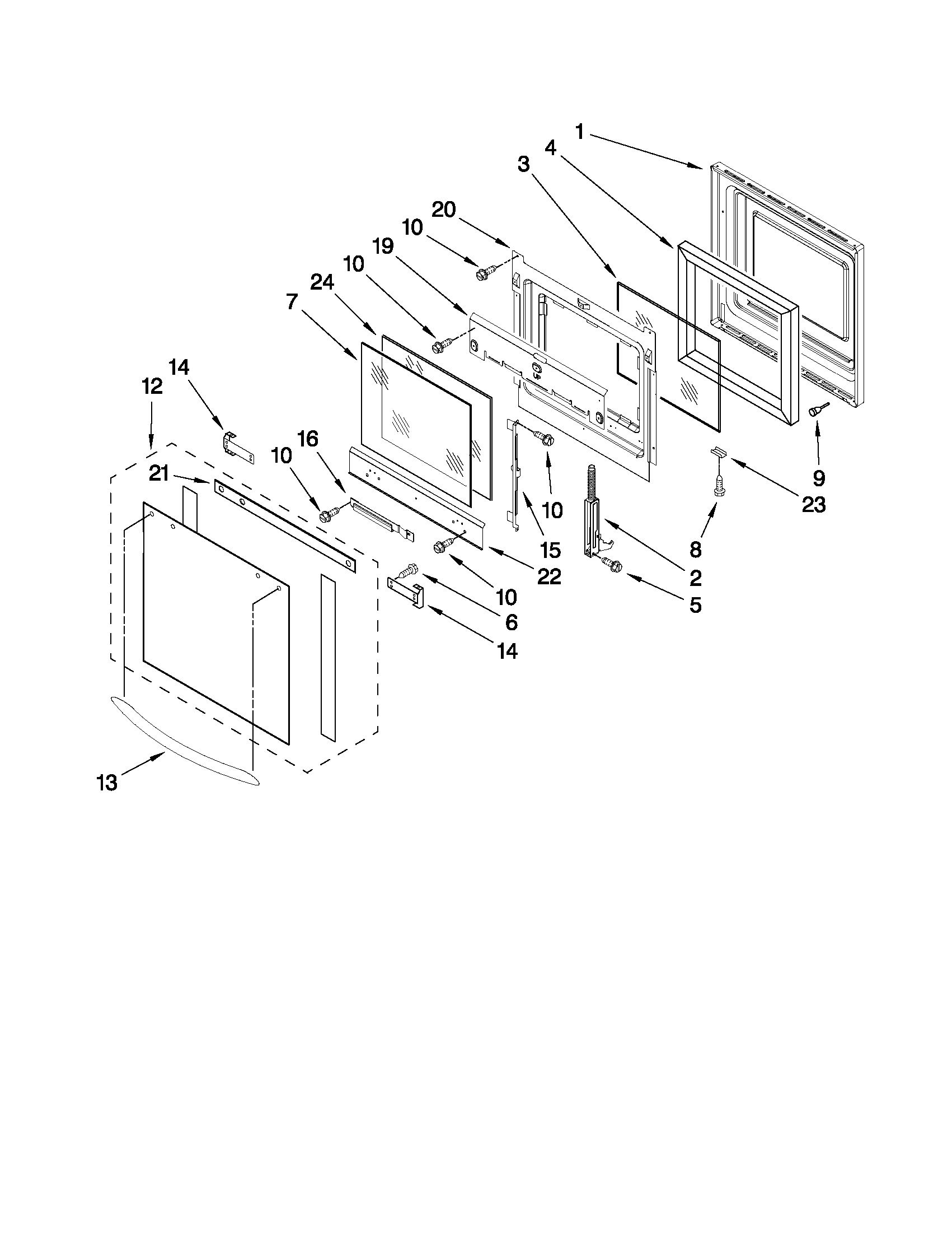 KitchenAid KEBC147VWH03 oven door parts diagram
