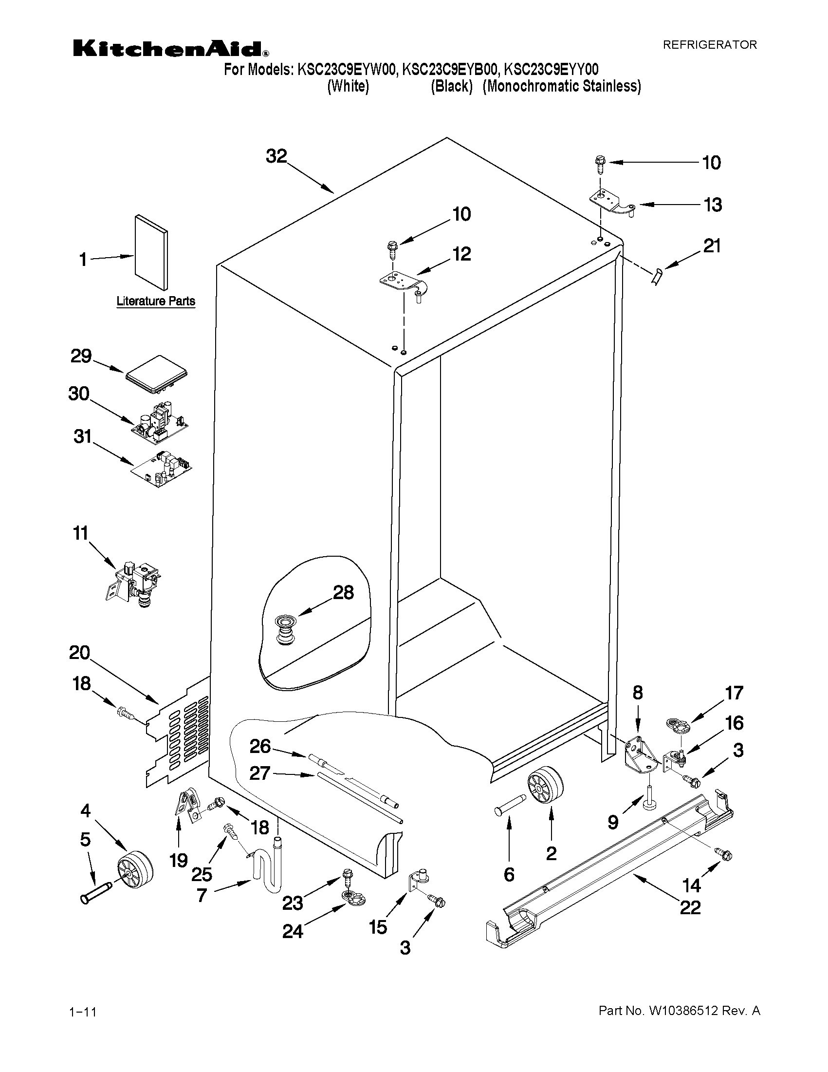 KitchenAid KSC23C9EYY00 cabinet parts diagram