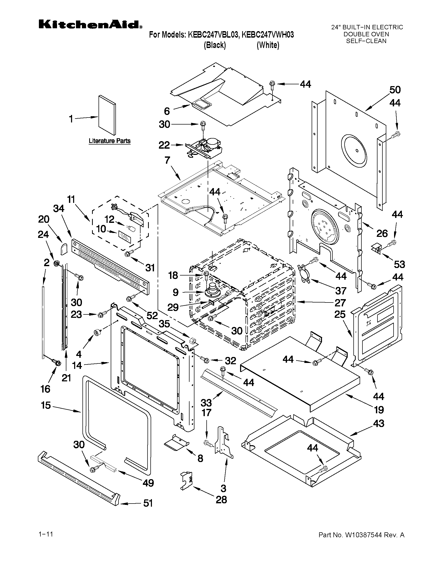 KitchenAid KEBC247VWH03 oven parts diagram