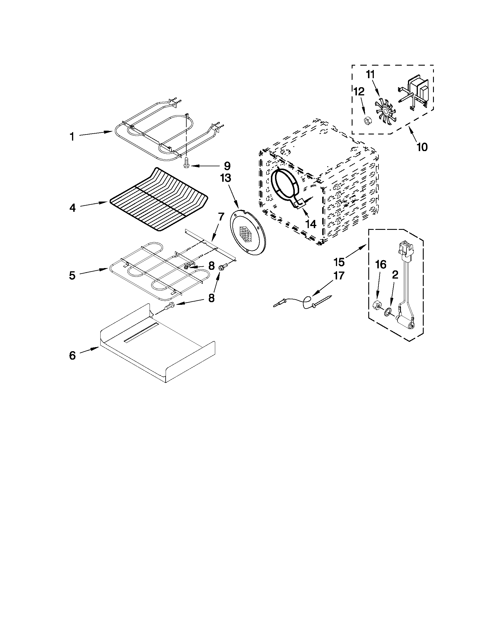 KitchenAid KEBC247VWH03 internal oven parts diagram