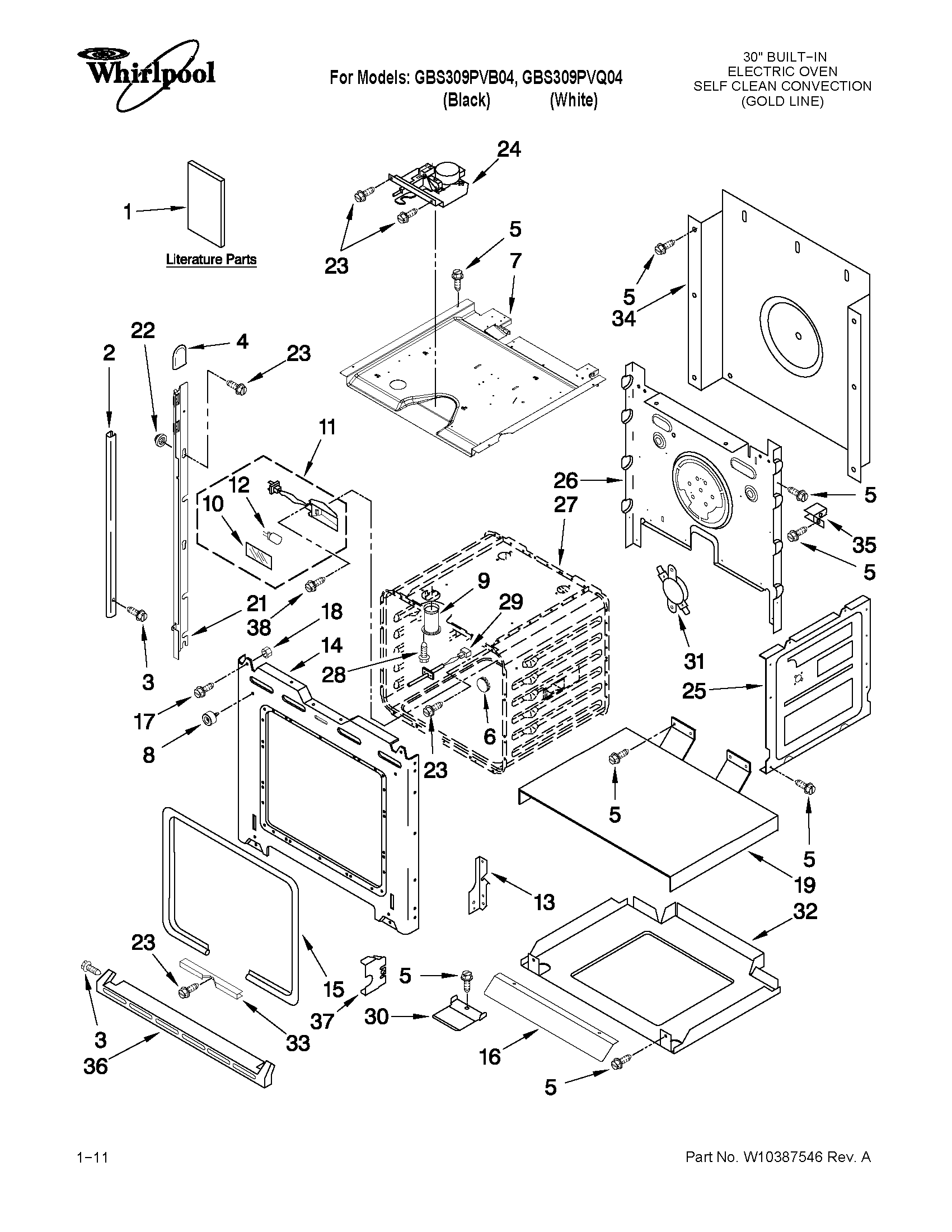 Whirlpool GBS309PVB04 oven parts diagram