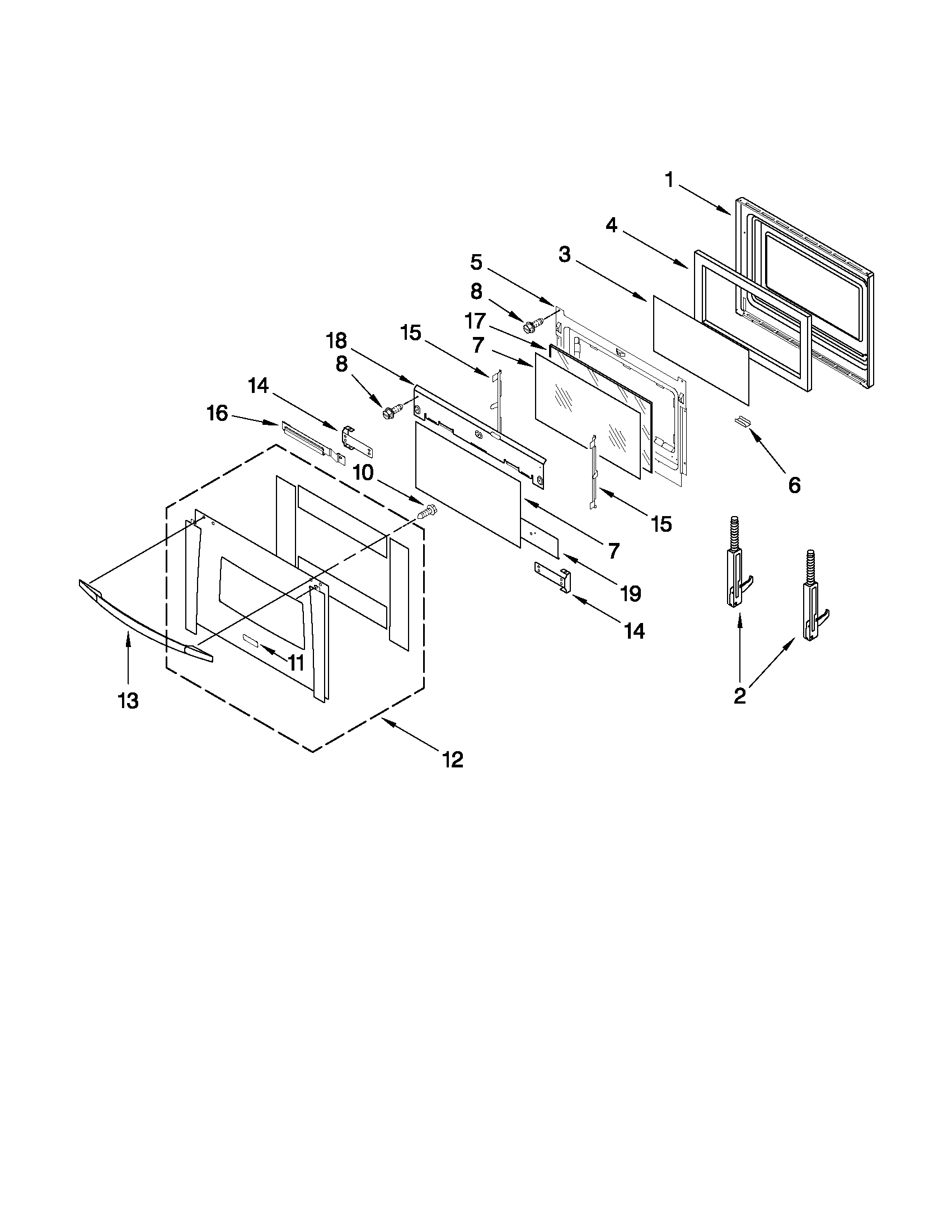 Whirlpool GBS309PVB04 oven door parts diagram