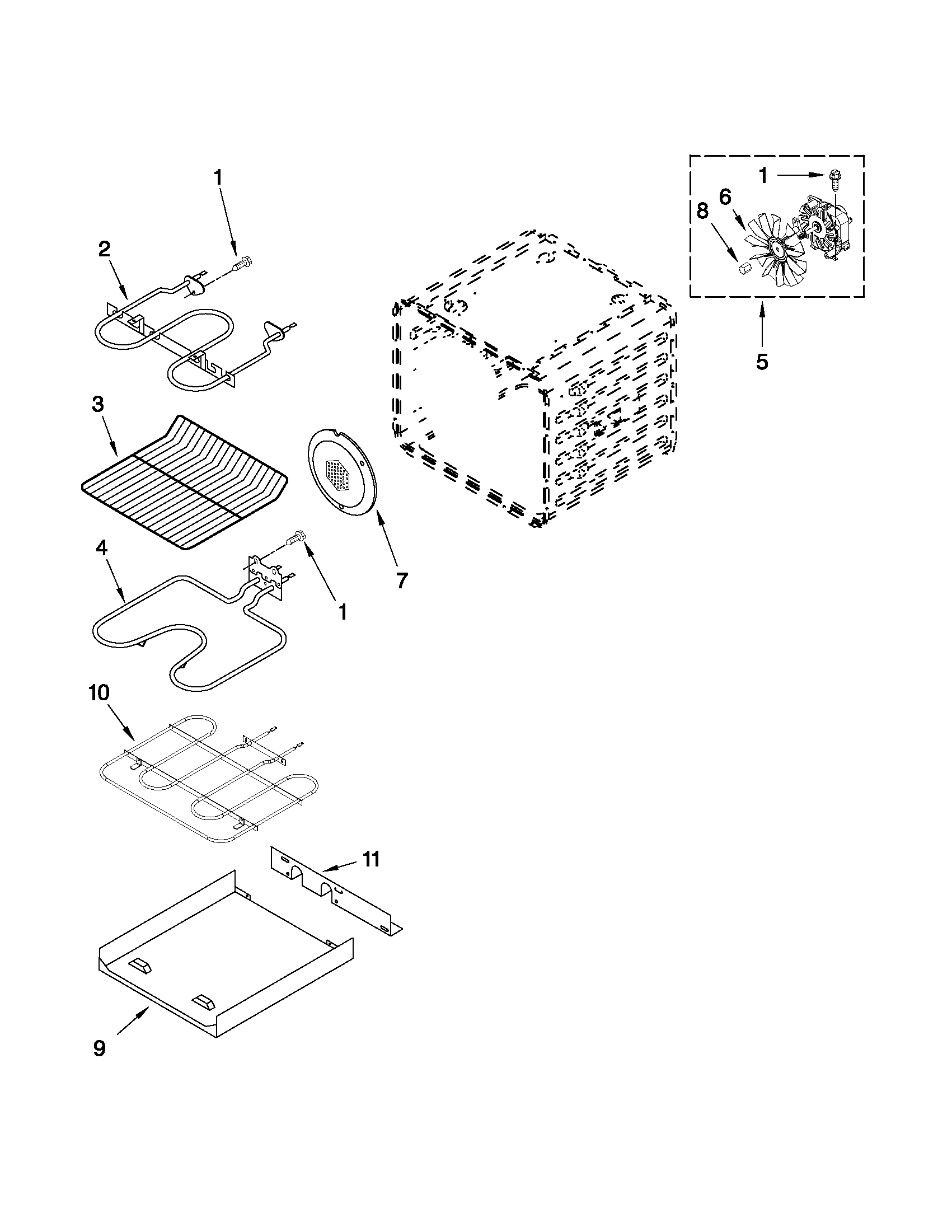 Whirlpool GBS309PVB04 internal oven parts diagram