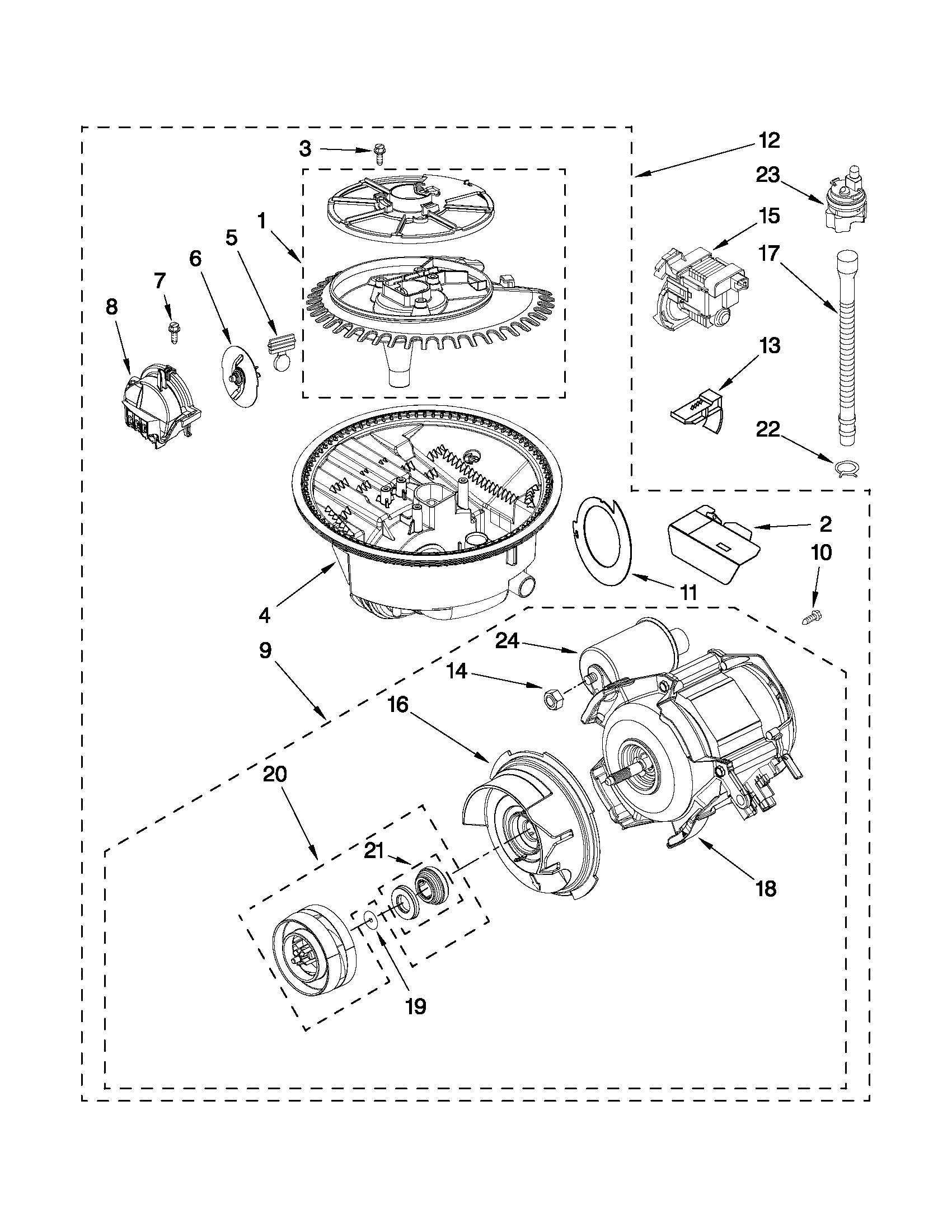 Whirlpool GU2300XTVT2 pump and motor parts diagram