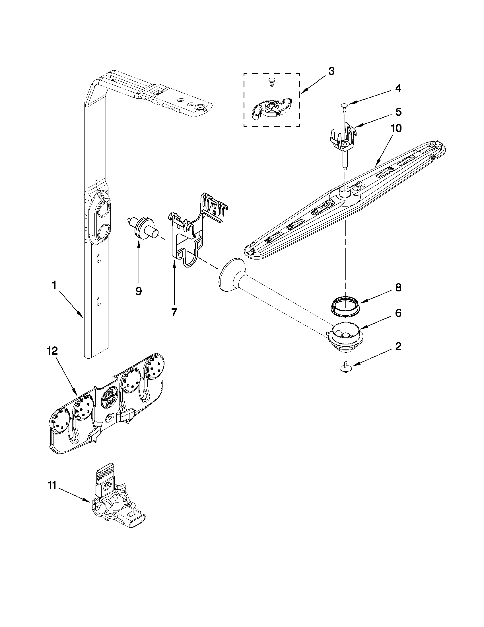 Whirlpool GU2300XTVT2 upper wash and rinse parts diagram