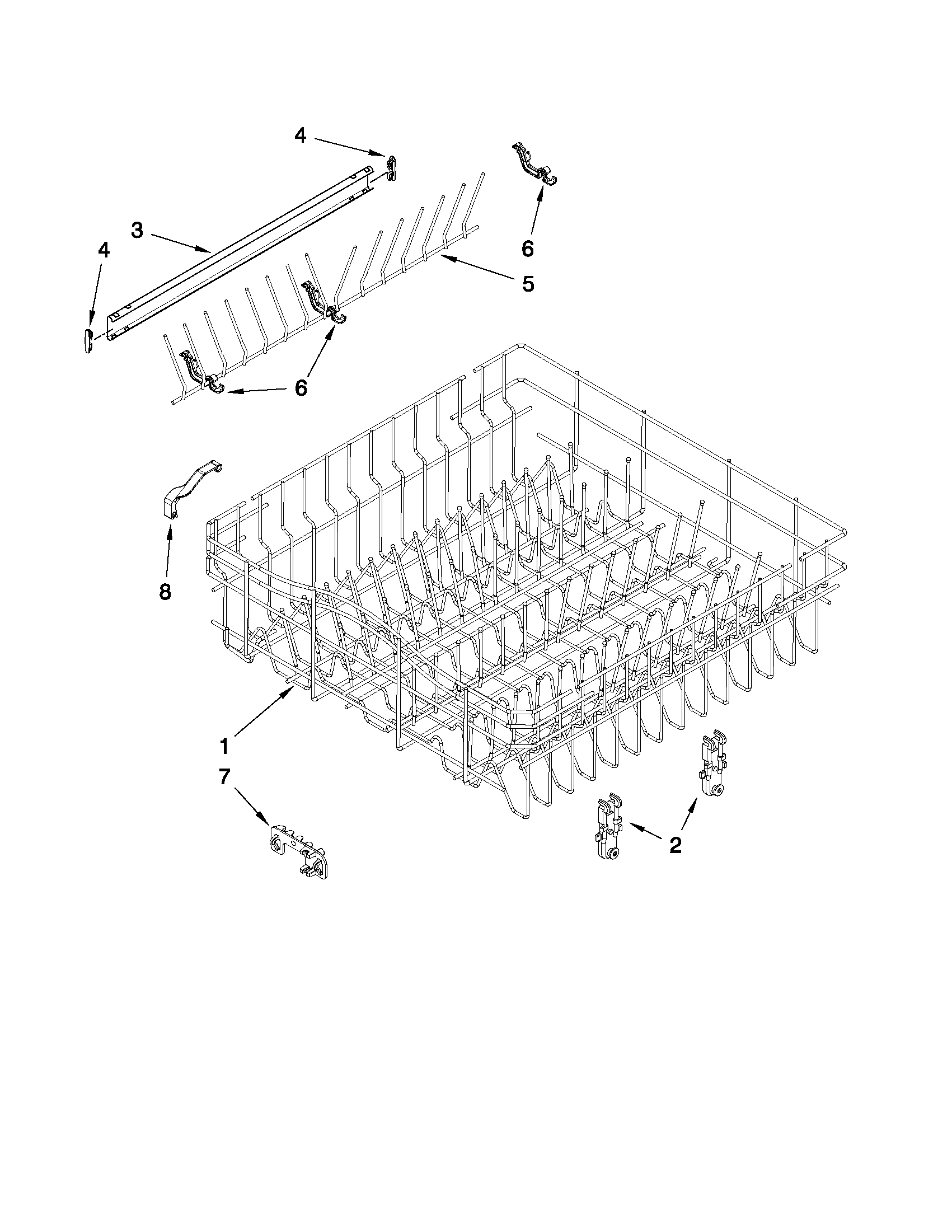 Whirlpool GU2300XTVT2 upper rack and track parts diagram