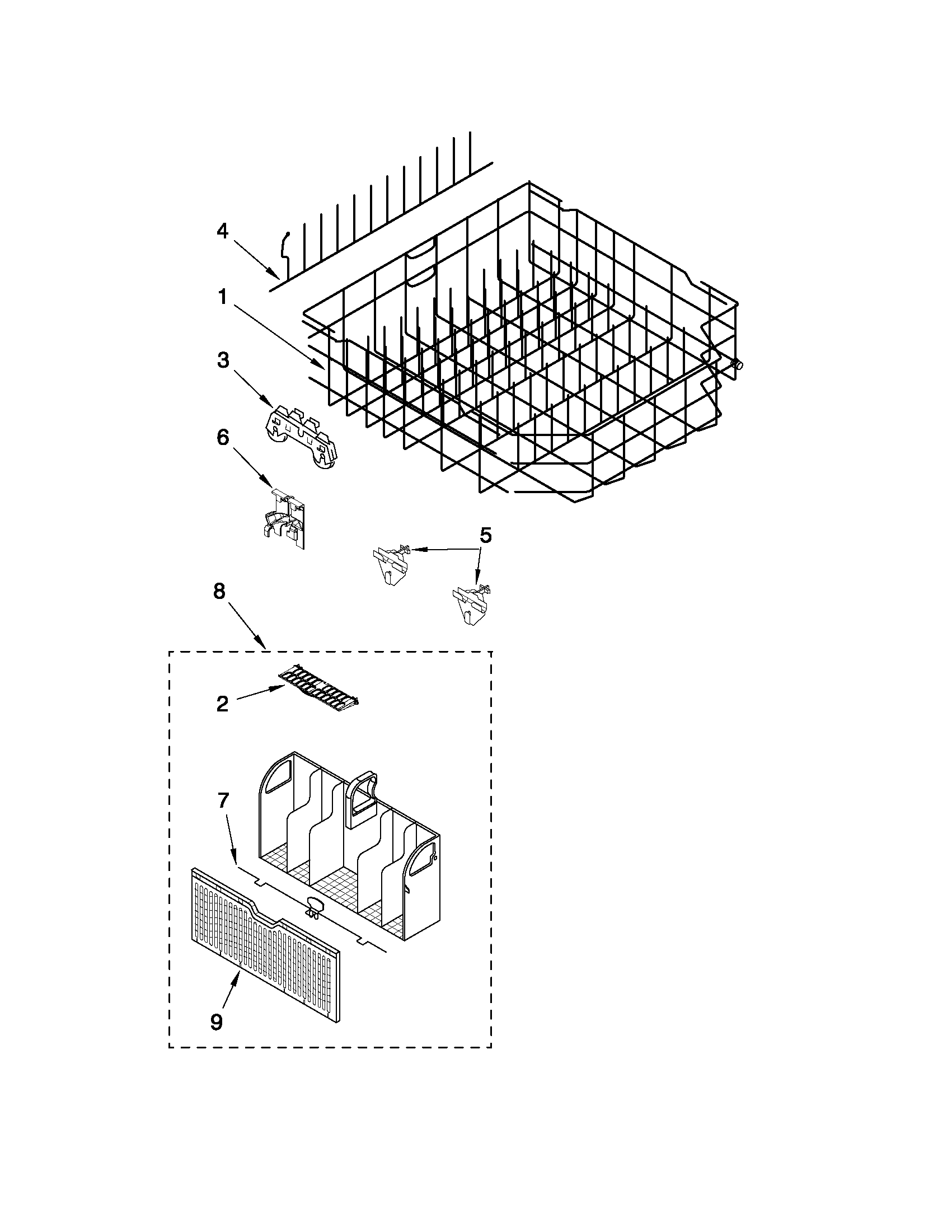 Whirlpool GU2300XTVT2 lower rack parts diagram