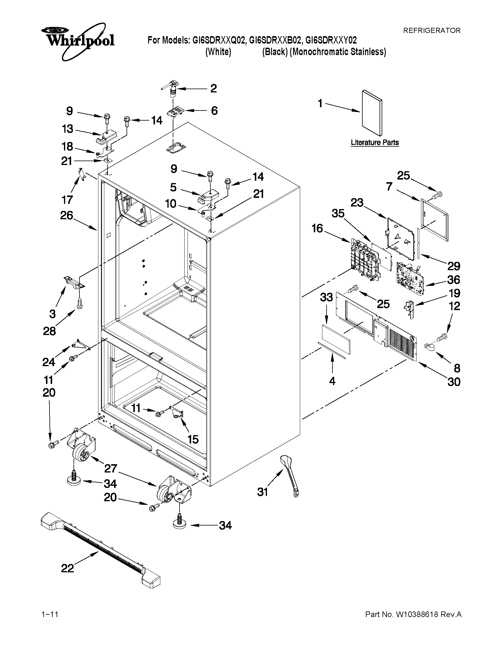 Whirlpool GI6SDRXXB02 cabinet parts diagram