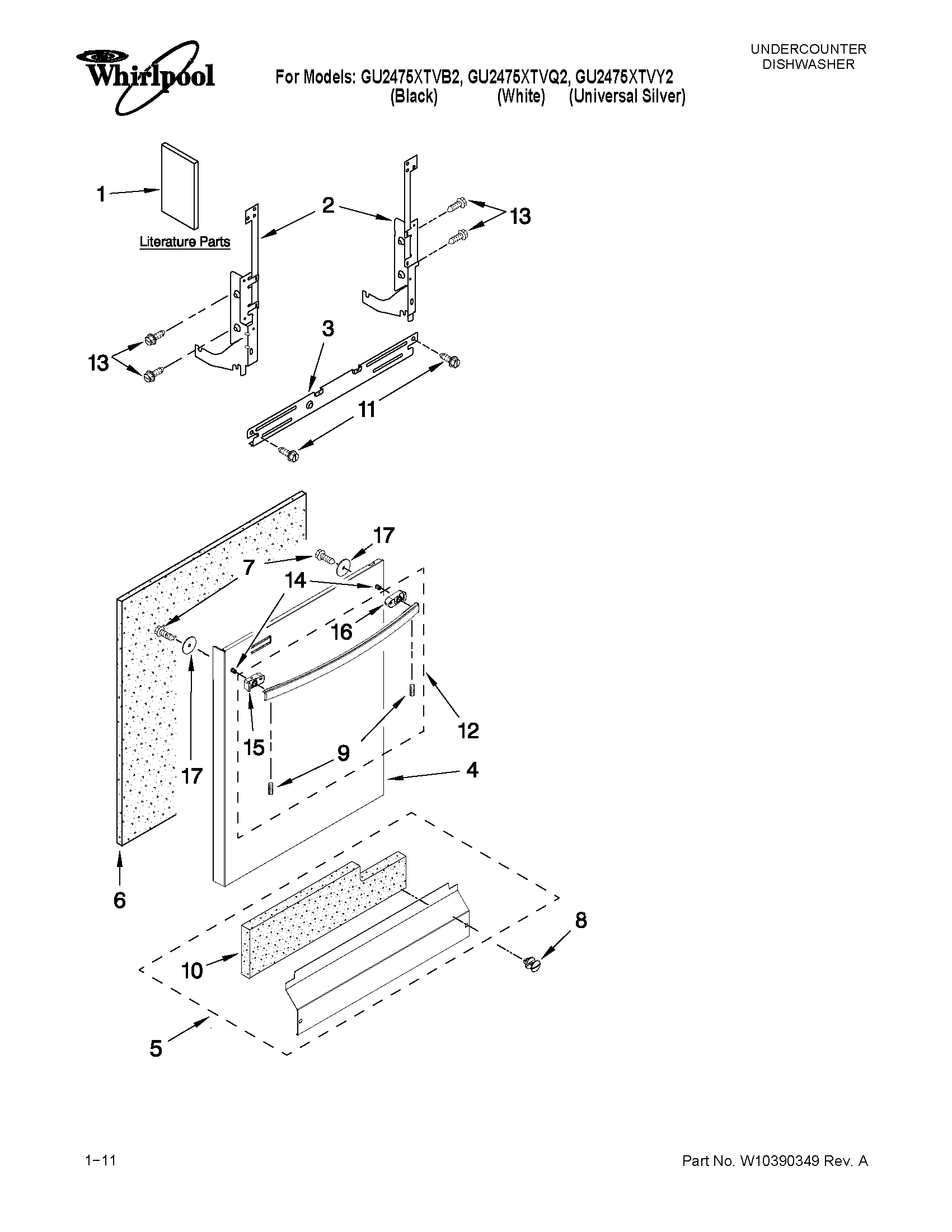 Whirlpool GU2475XTVB2 door and panel parts diagram