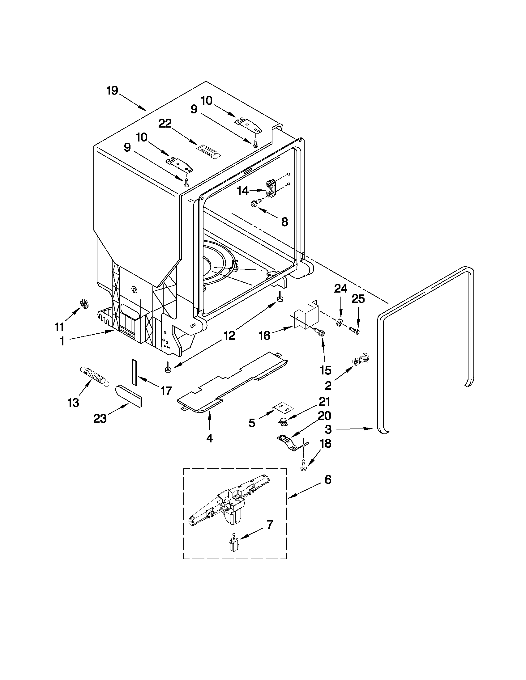 Whirlpool GU2475XTVB2 tub and frame parts diagram