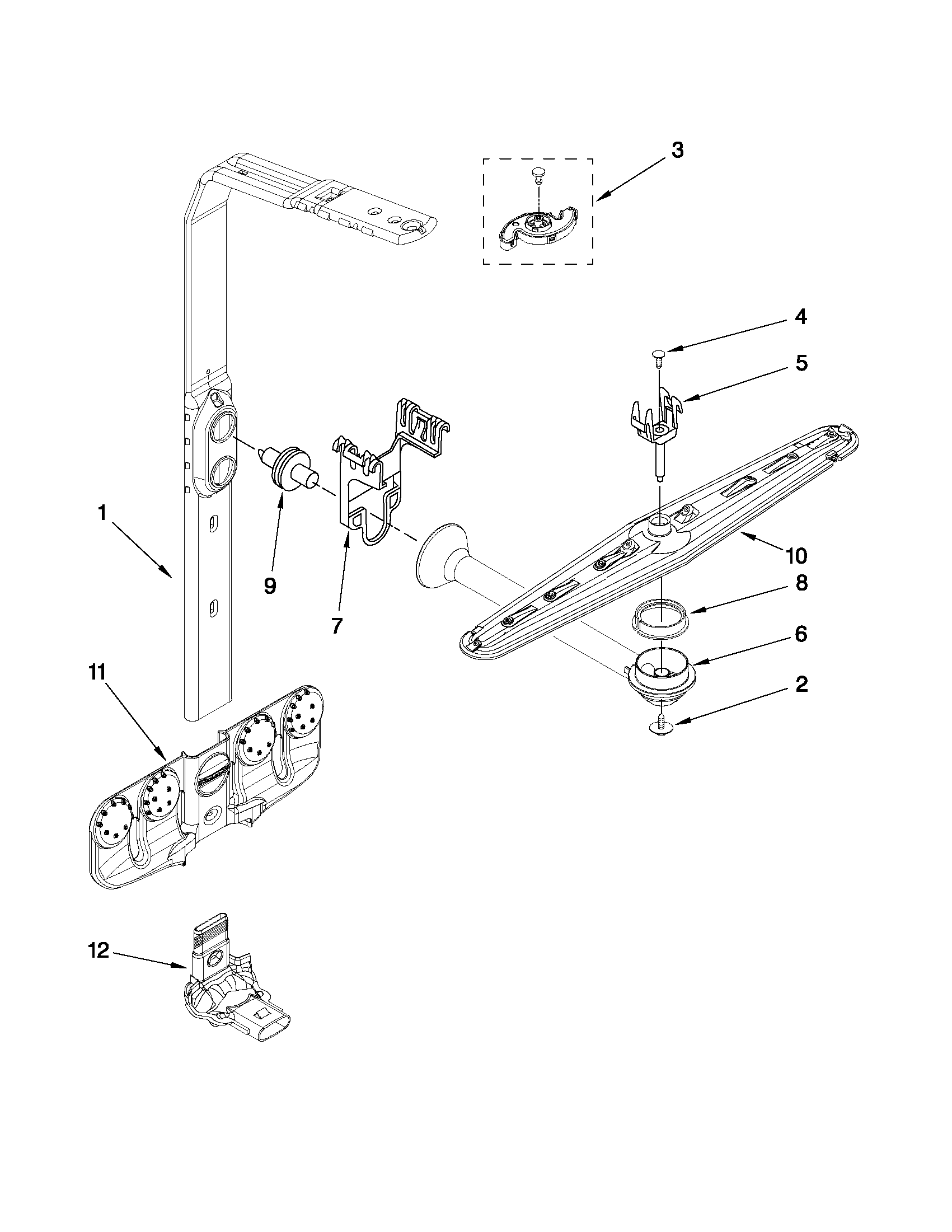 Whirlpool GU2475XTVB2 upper wash and rinse parts diagram