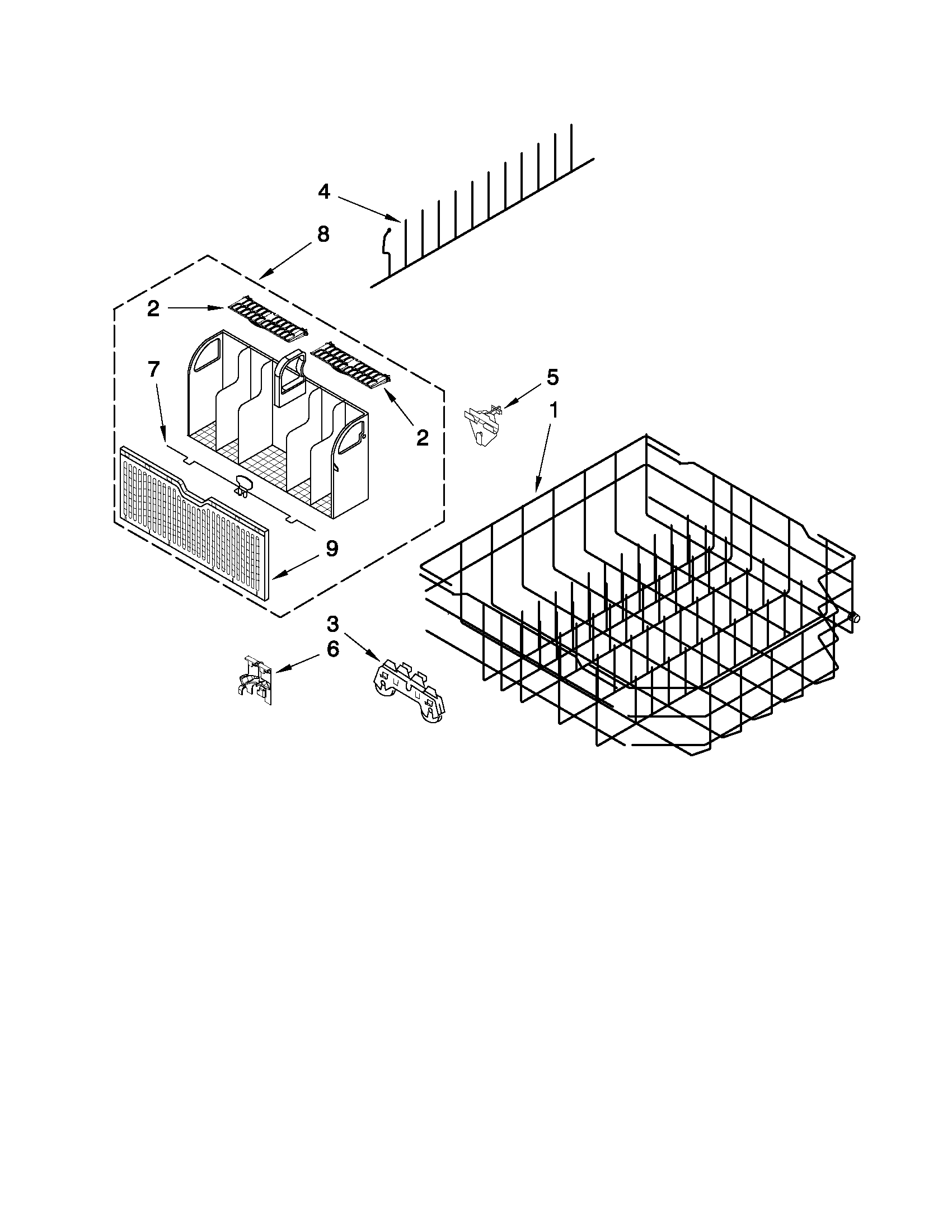 Whirlpool GU2475XTVB2 lower rack parts diagram