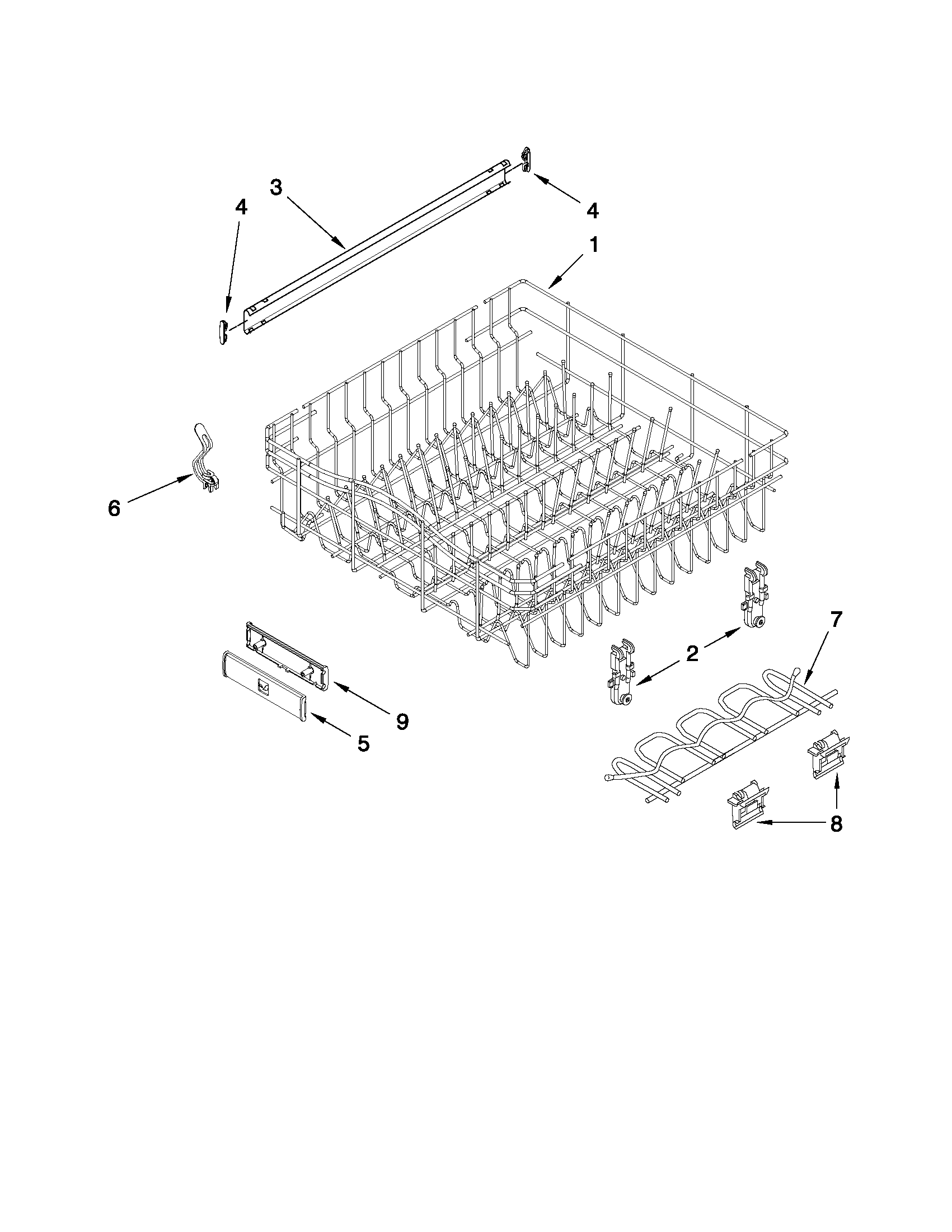 Jenn-Air JDB3200AWS4 upper rack and track parts diagram