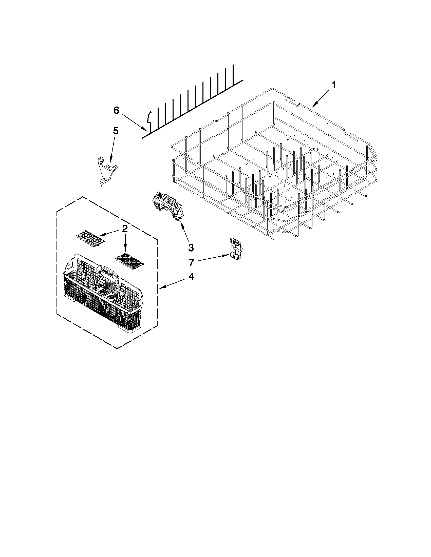 Jenn-Air JDB3200AWS4 lower rack parts diagram