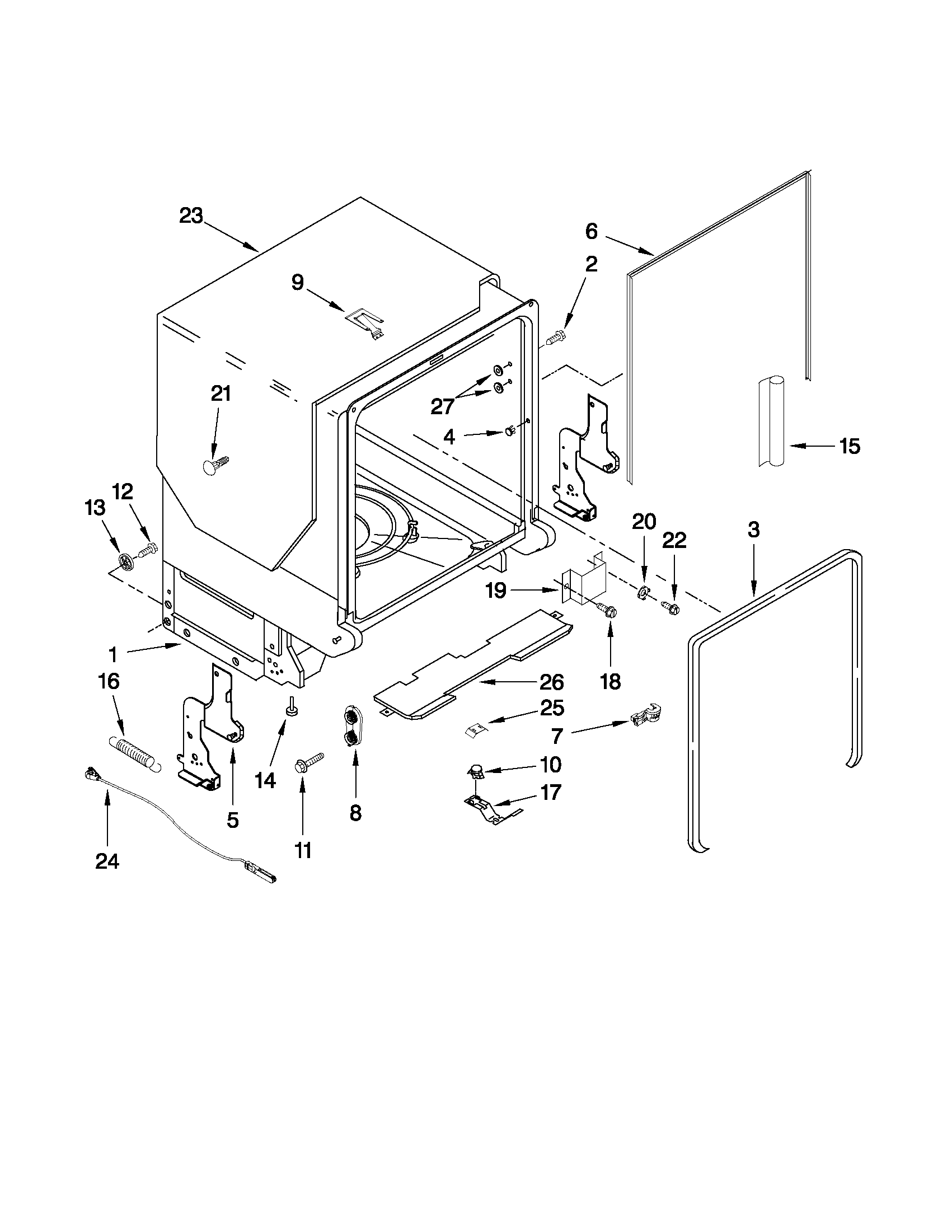 Jenn-Air JDB3600AWP4 tub and frame parts diagram