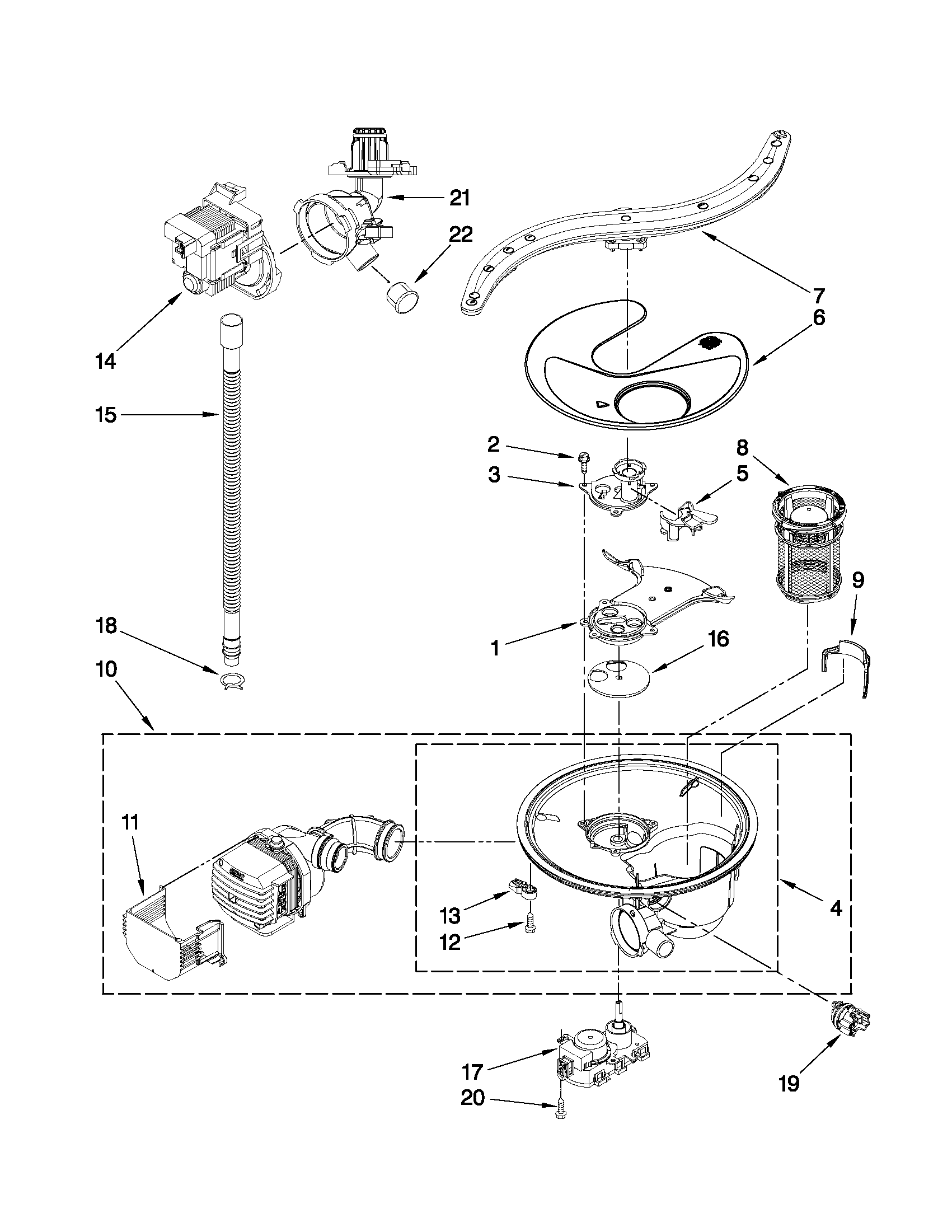 Jenn-Air JDB3600AWP4 pump, washarm and motor parts diagram