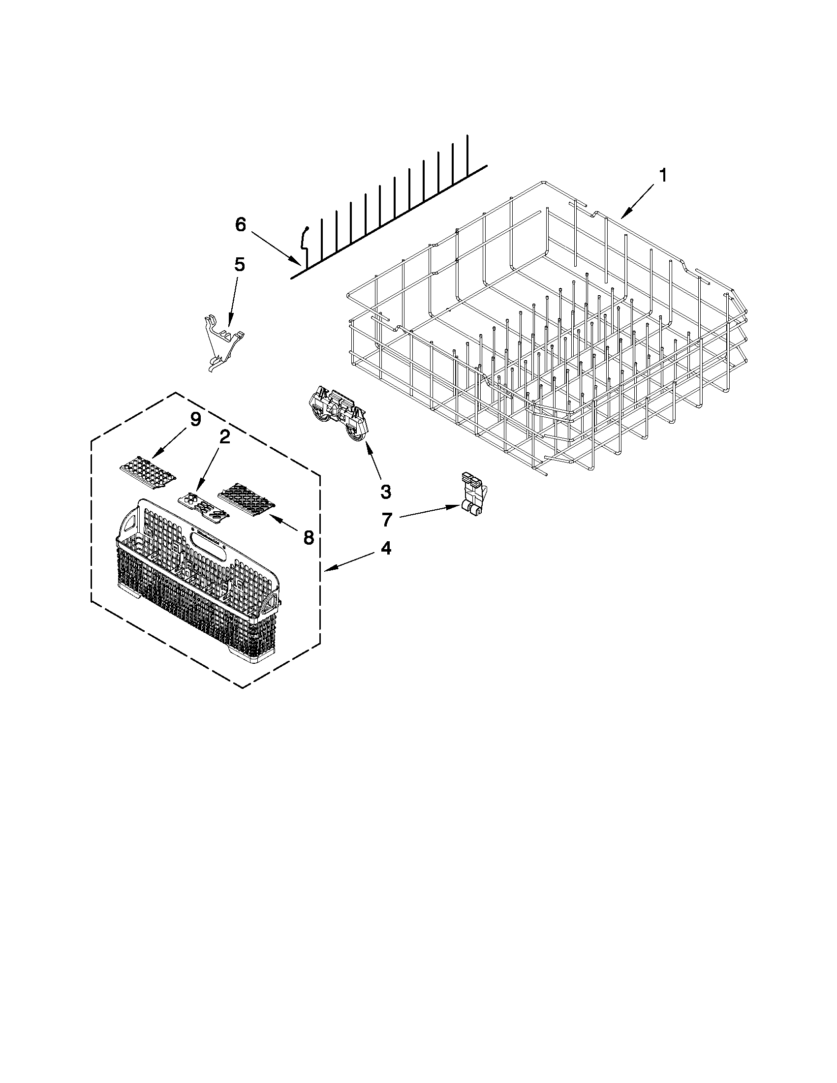 Jenn-Air JDB3600AWP4 lower rack parts diagram