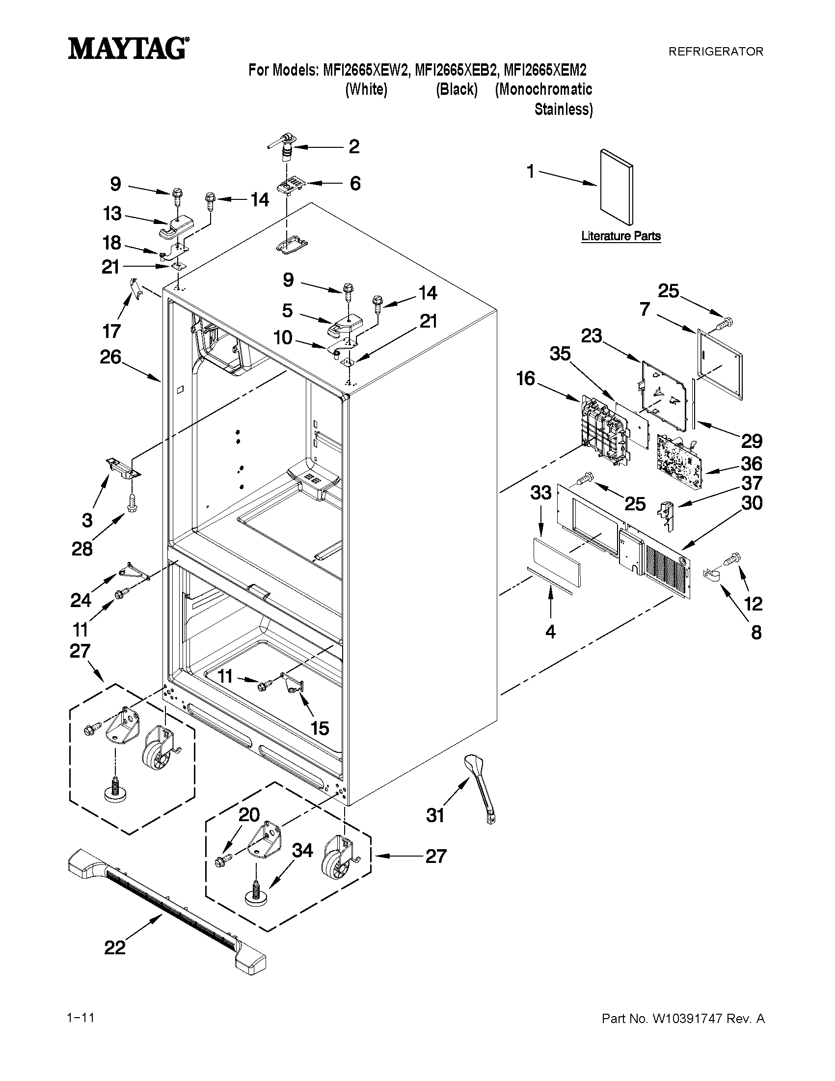 Maytag MFI2665XEB2 cabinet parts diagram
