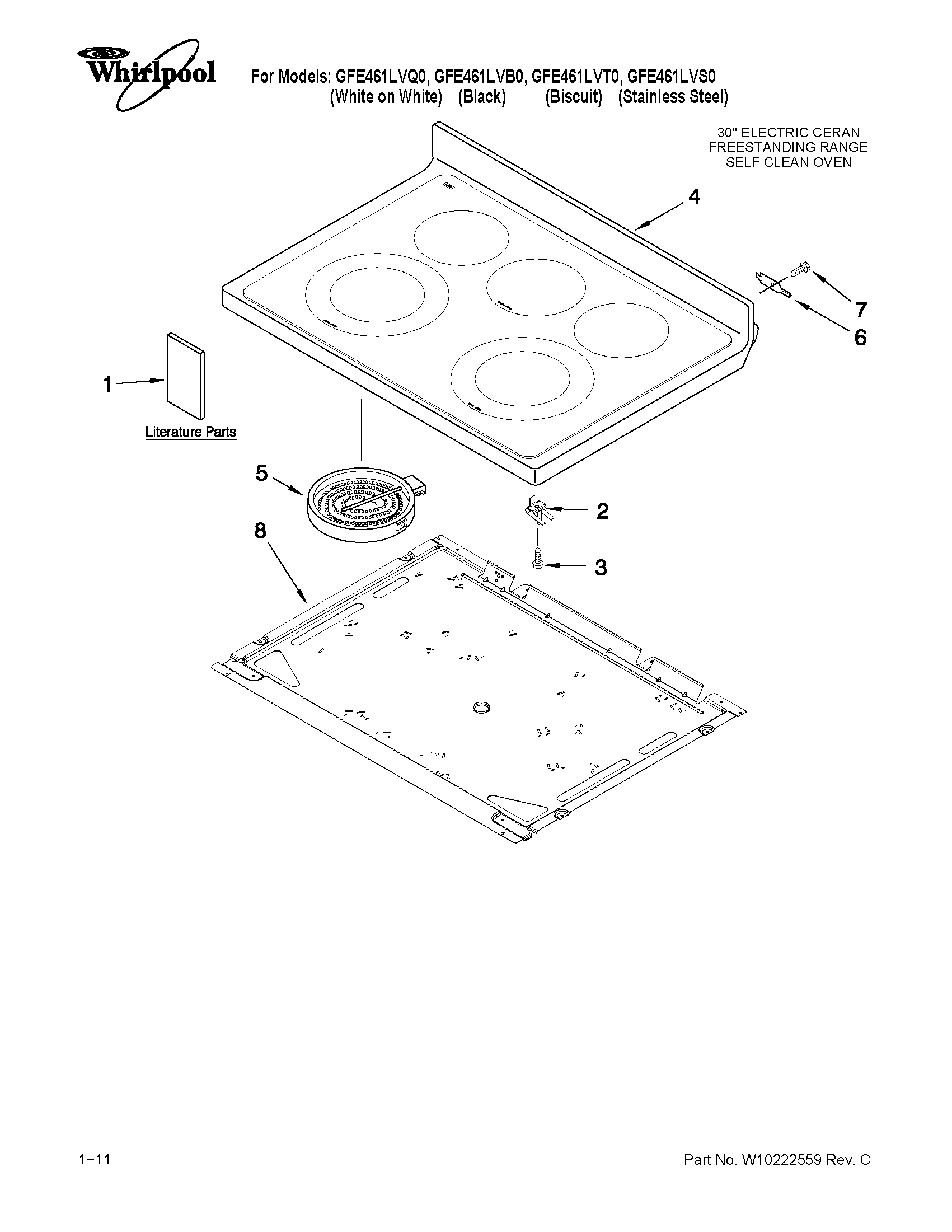 Whirlpool GFE461LVS0 cooktop parts diagram