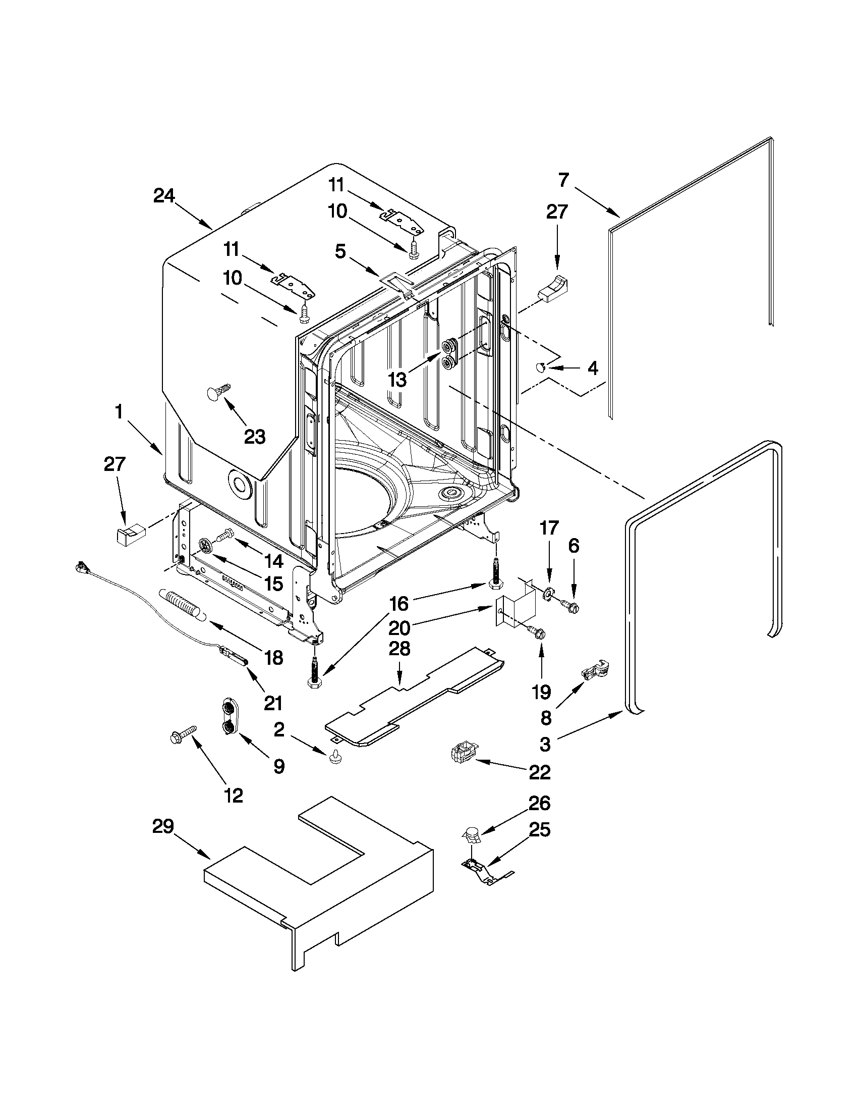 KitchenAid KUDC10FXWH1 tub and frame parts diagram