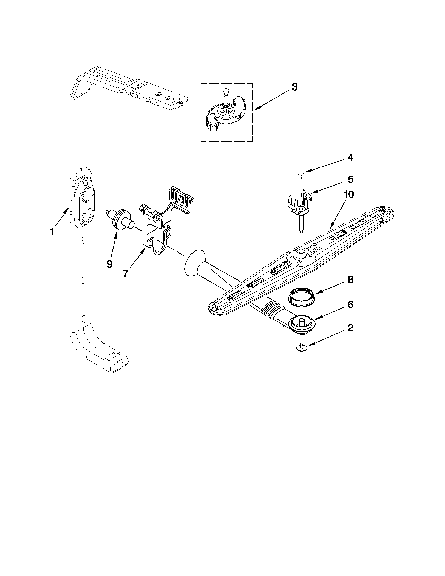 KitchenAid KUDC10FXWH1 upper wash and rinse parts diagram