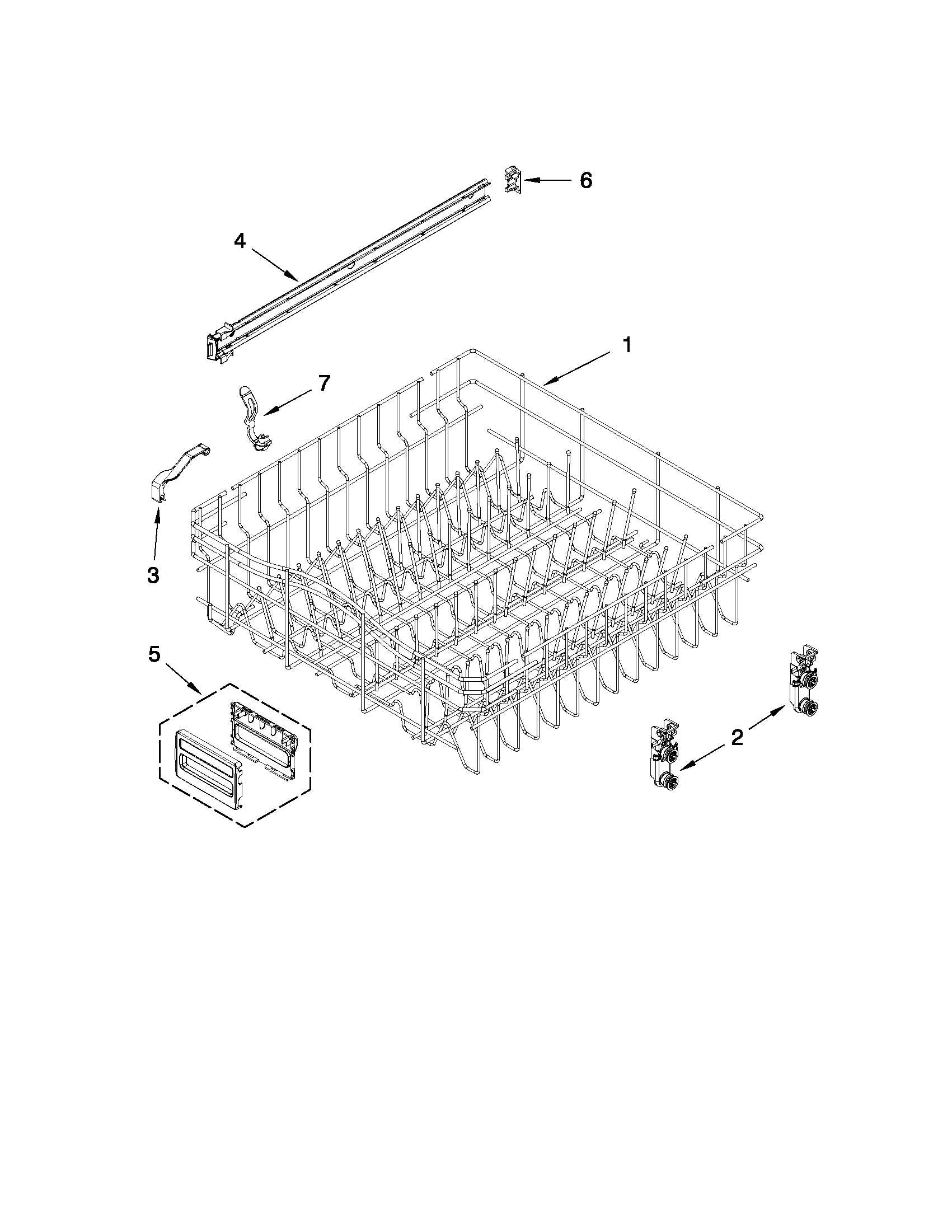 KitchenAid KUDC10FXWH1 upper rack and track parts diagram