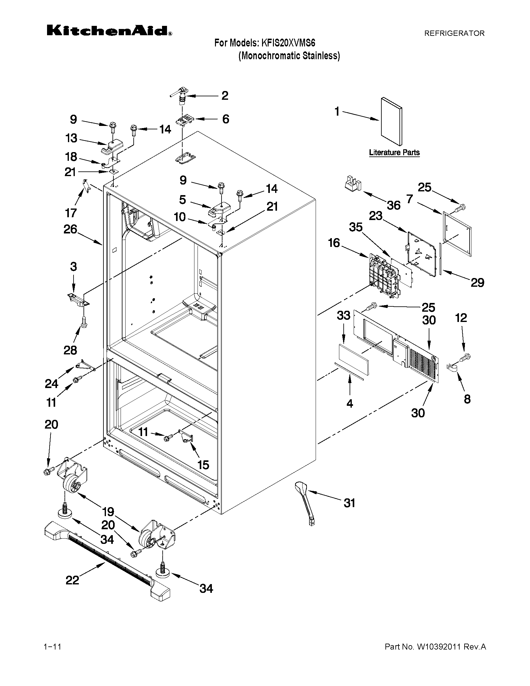 KitchenAid KFIS20XVMS6 cabinet parts diagram