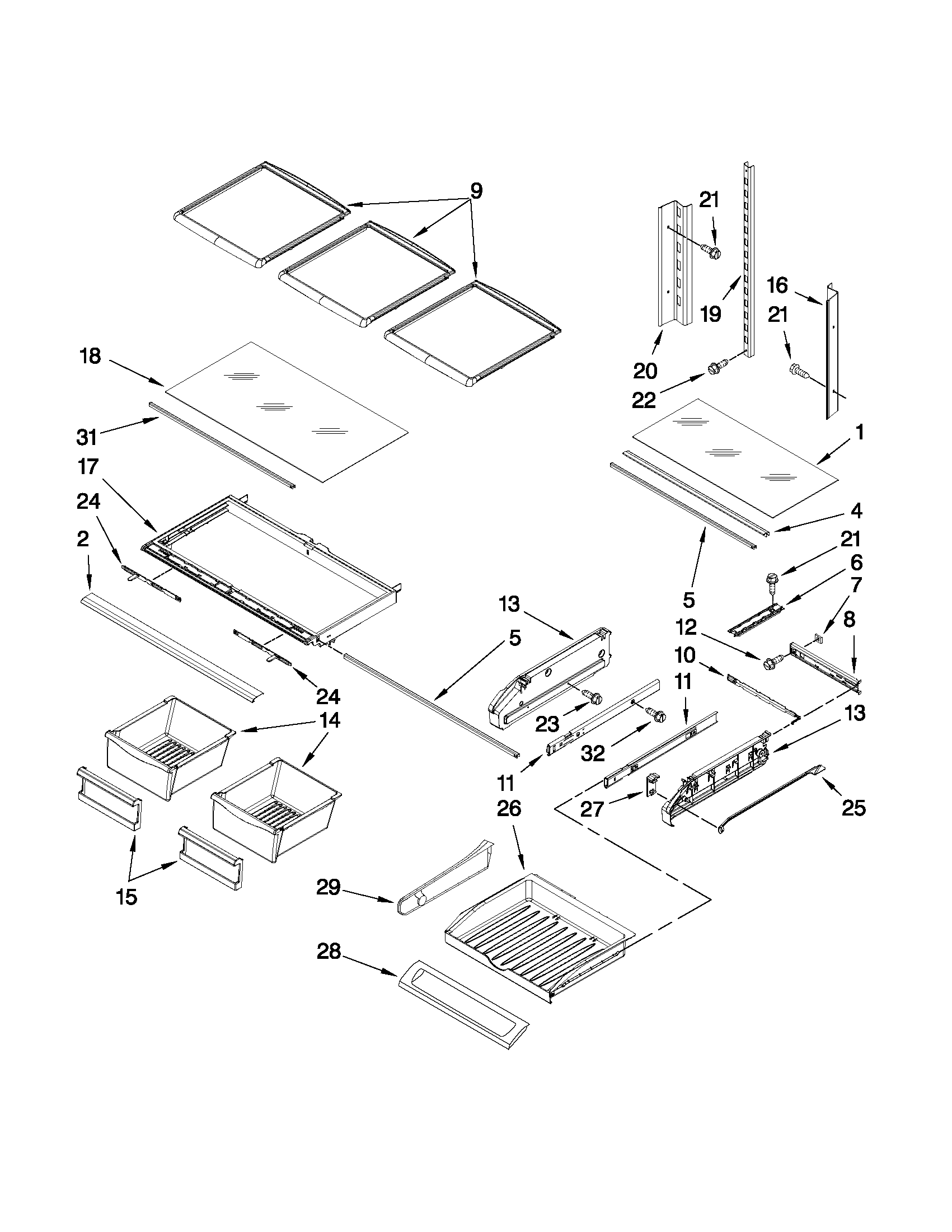 KitchenAid KFIS20XVMS6 shelf parts diagram