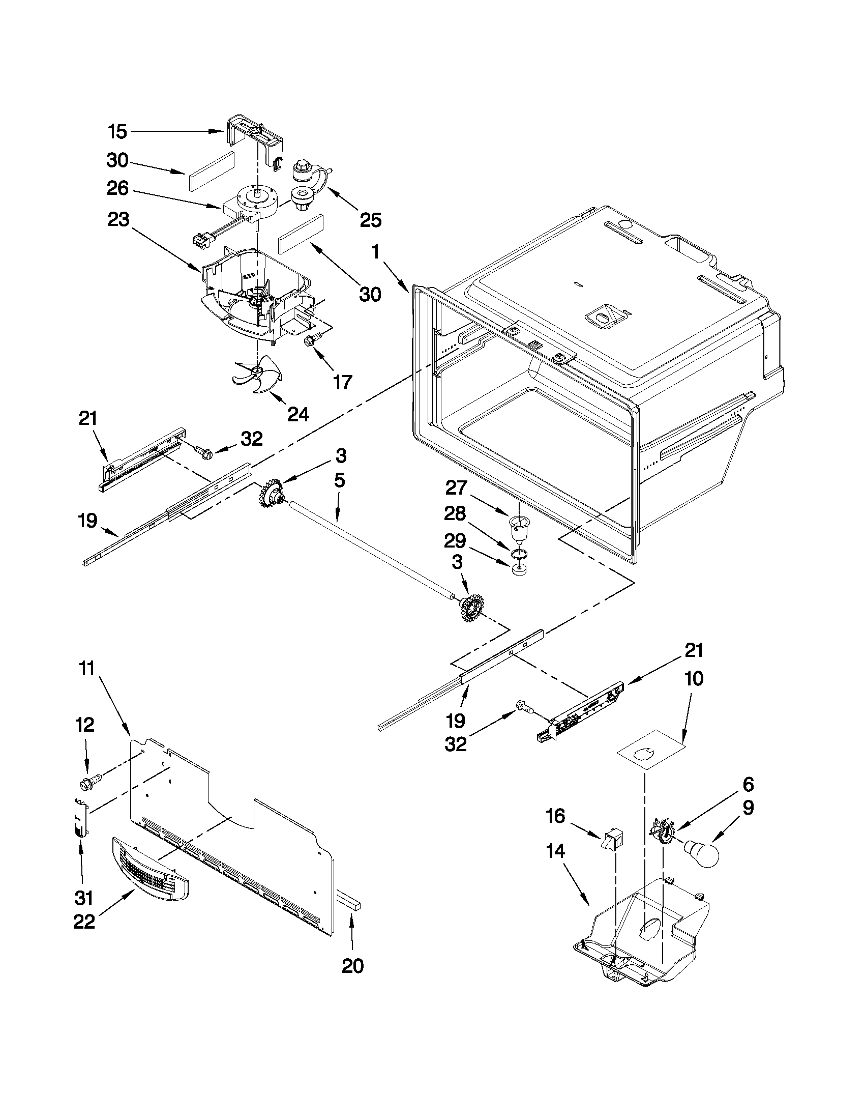 KitchenAid KFIS20XVMS6 freezer liner parts diagram