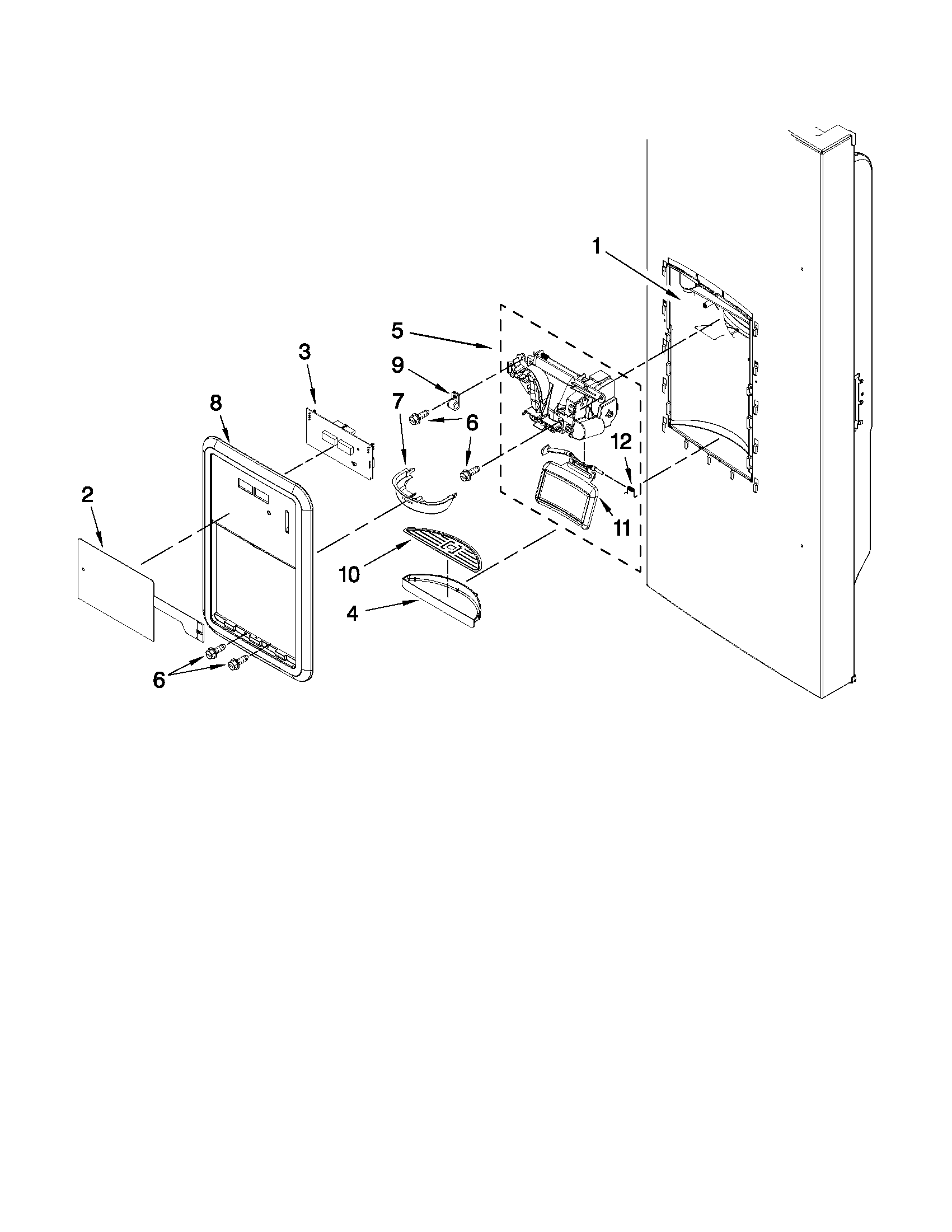 KitchenAid KFIS20XVMS6 dispenser front parts diagram