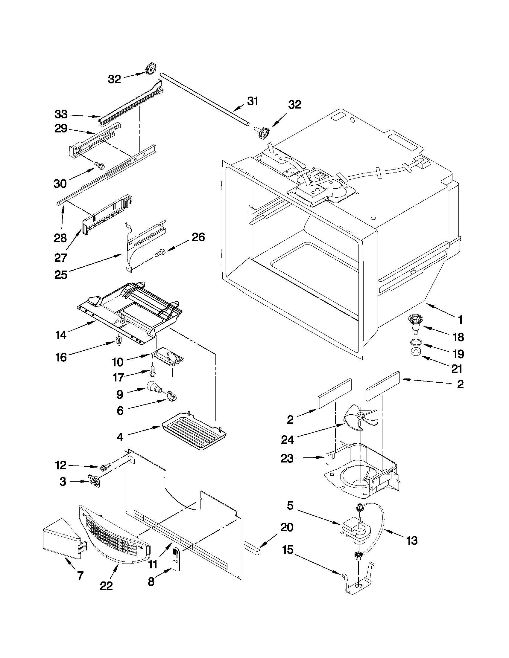 KitchenAid KBFS25EWWH0 freezer liner parts diagram