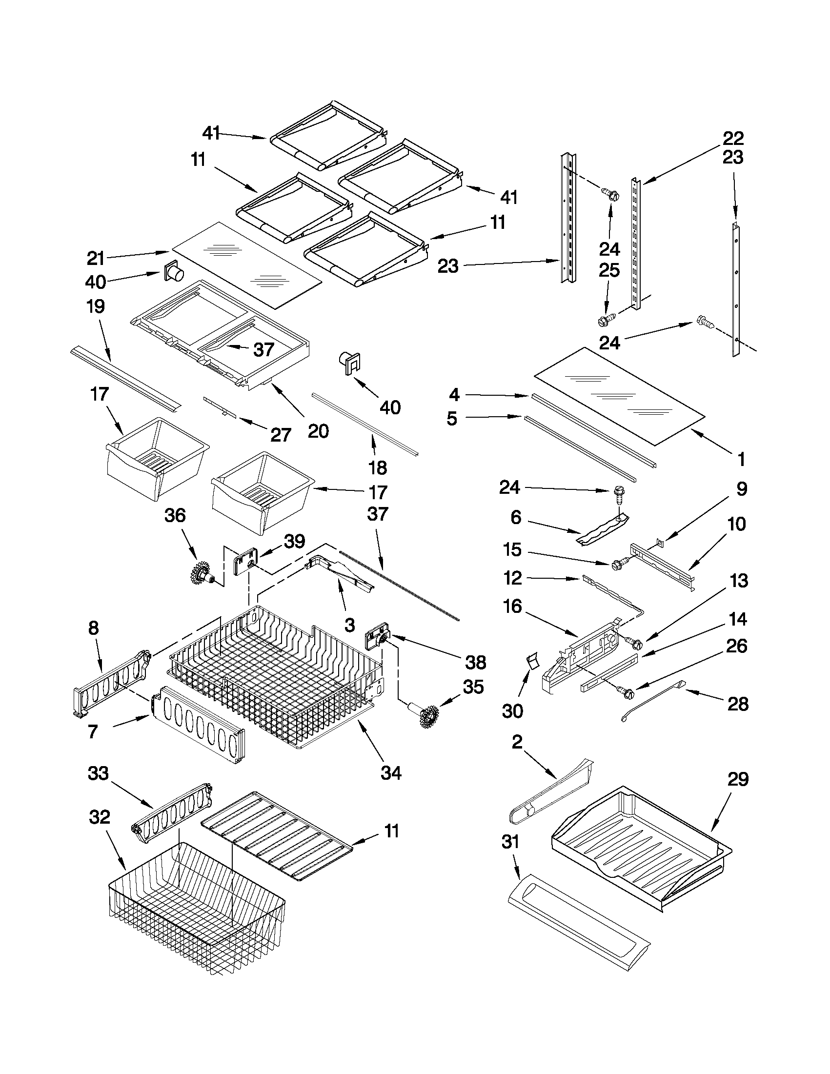 KitchenAid KBFS25EWWH0 shelf parts diagram