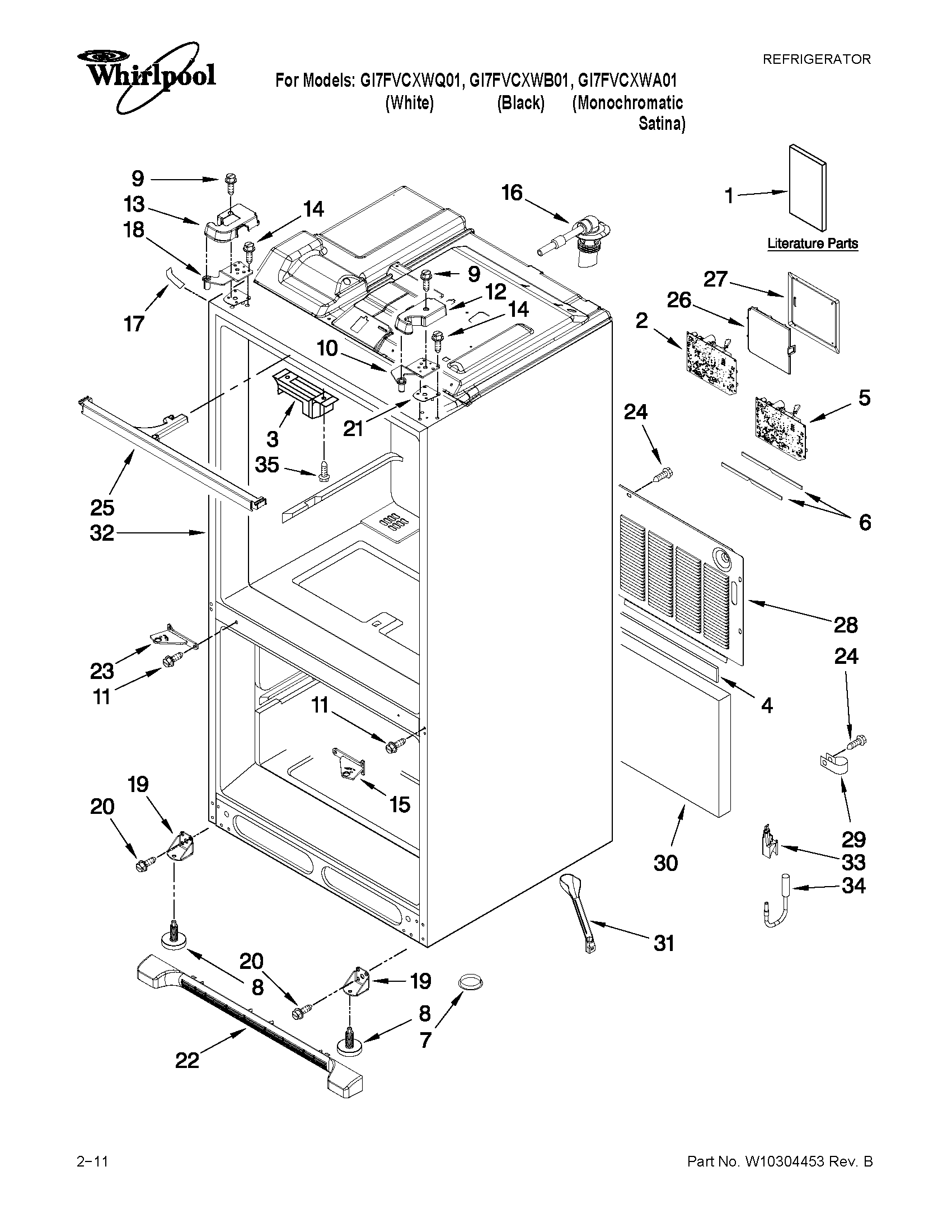 Whirlpool GI7FVCXWB01 cabinet parts diagram