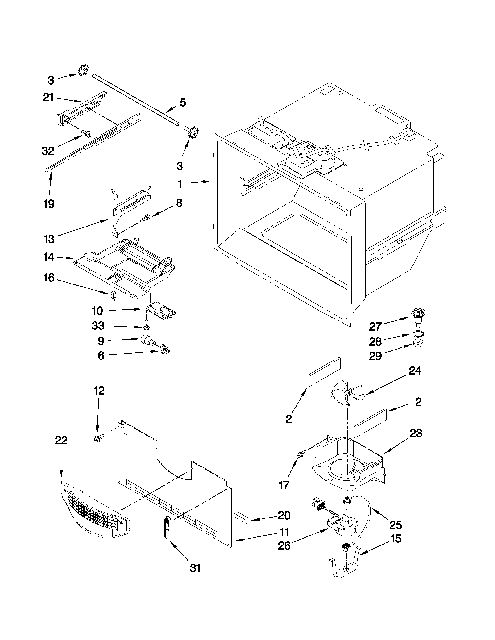 Whirlpool GI7FVCXWB01 freezer liner parts diagram