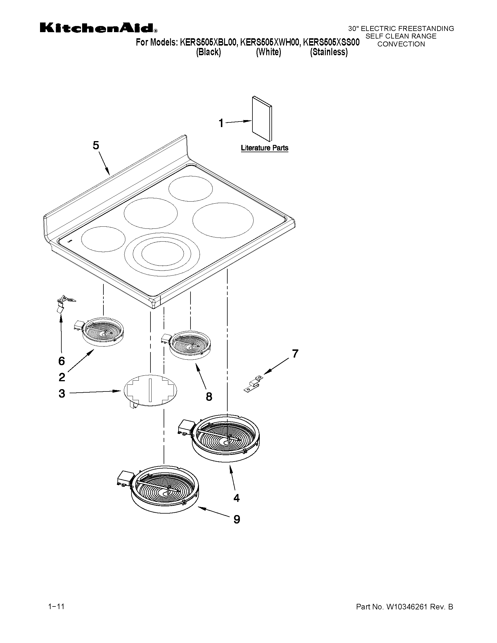 KitchenAid KERS505XBL00 cooktop parts diagram