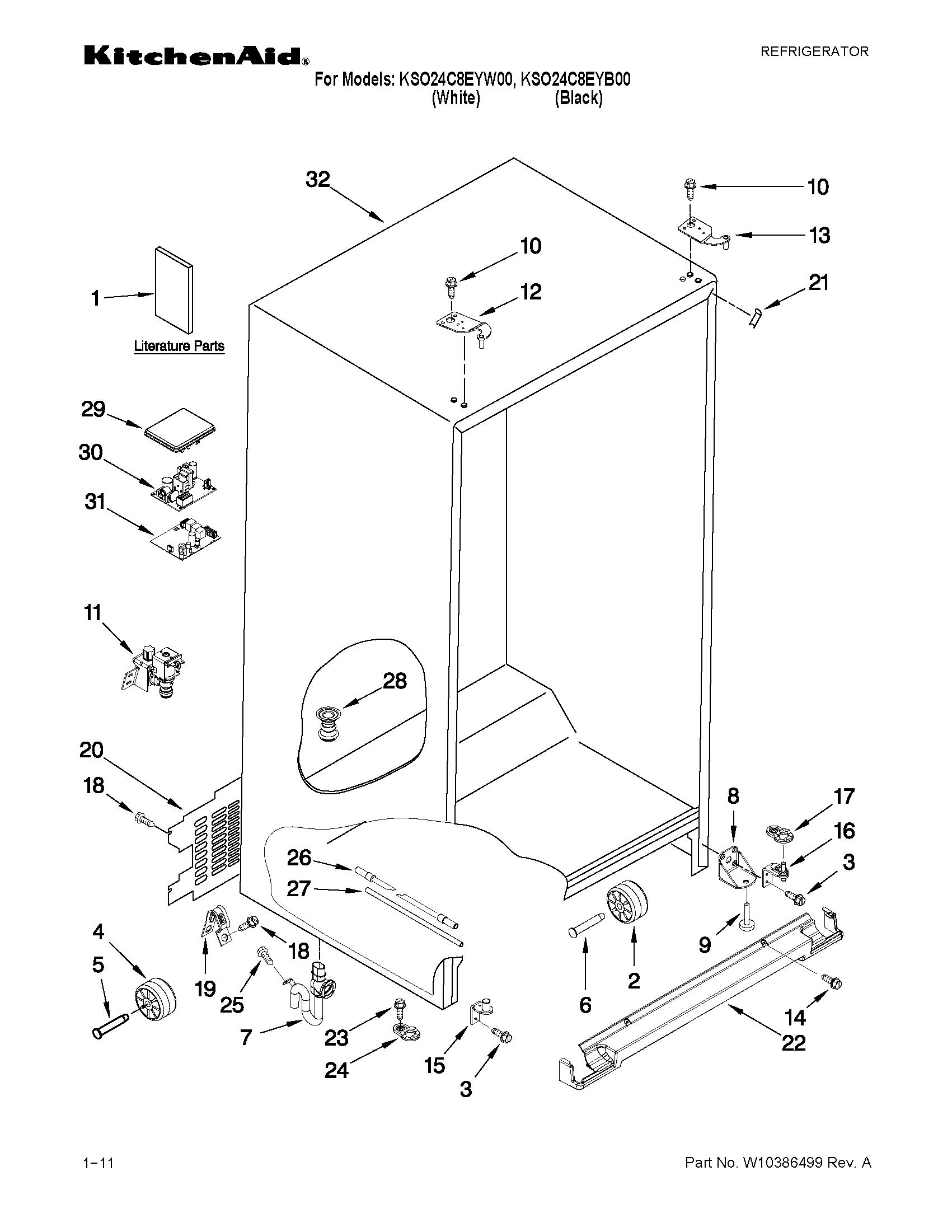 KitchenAid KSO24C8EYW00 cabinet parts diagram