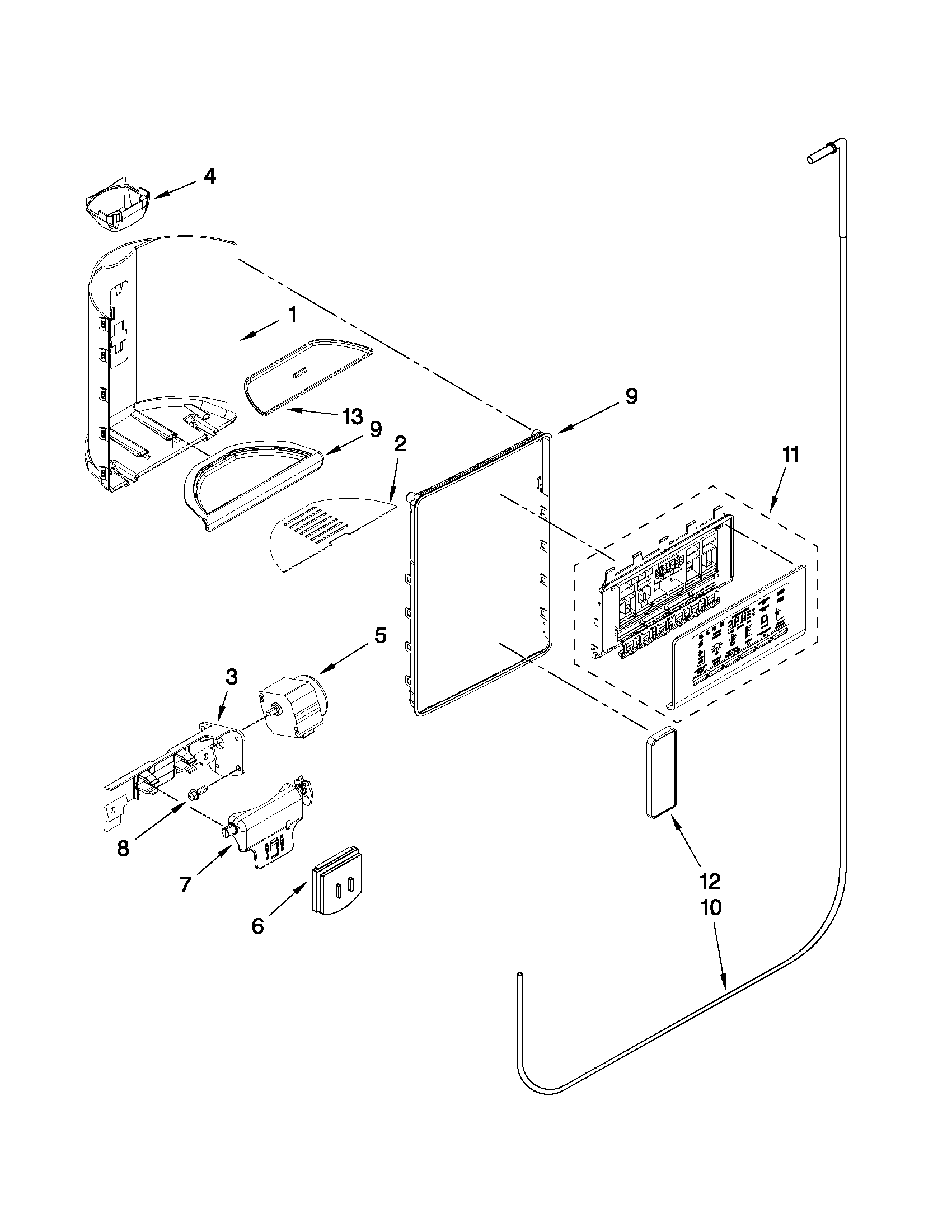 KitchenAid KSO24C8EYW00 dispenser front parts diagram