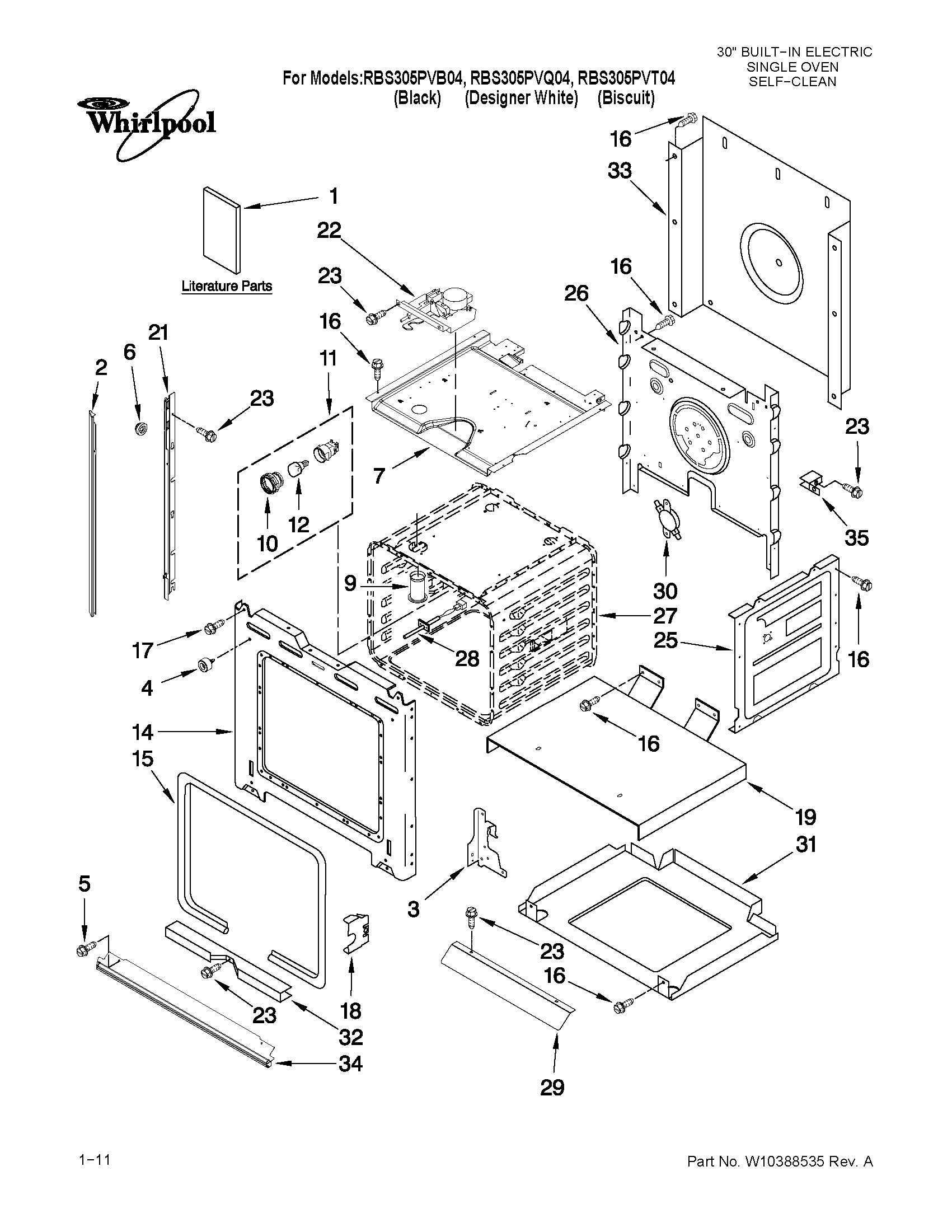 Whirlpool RBS305PVT04 oven parts diagram