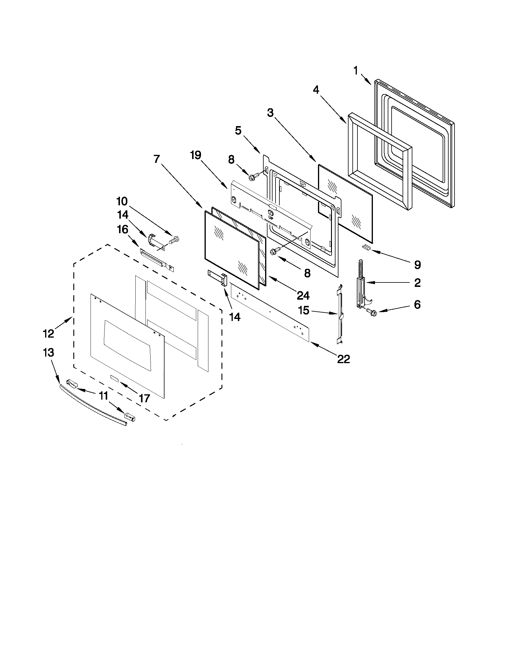 Whirlpool RBS305PVT04 oven door parts diagram