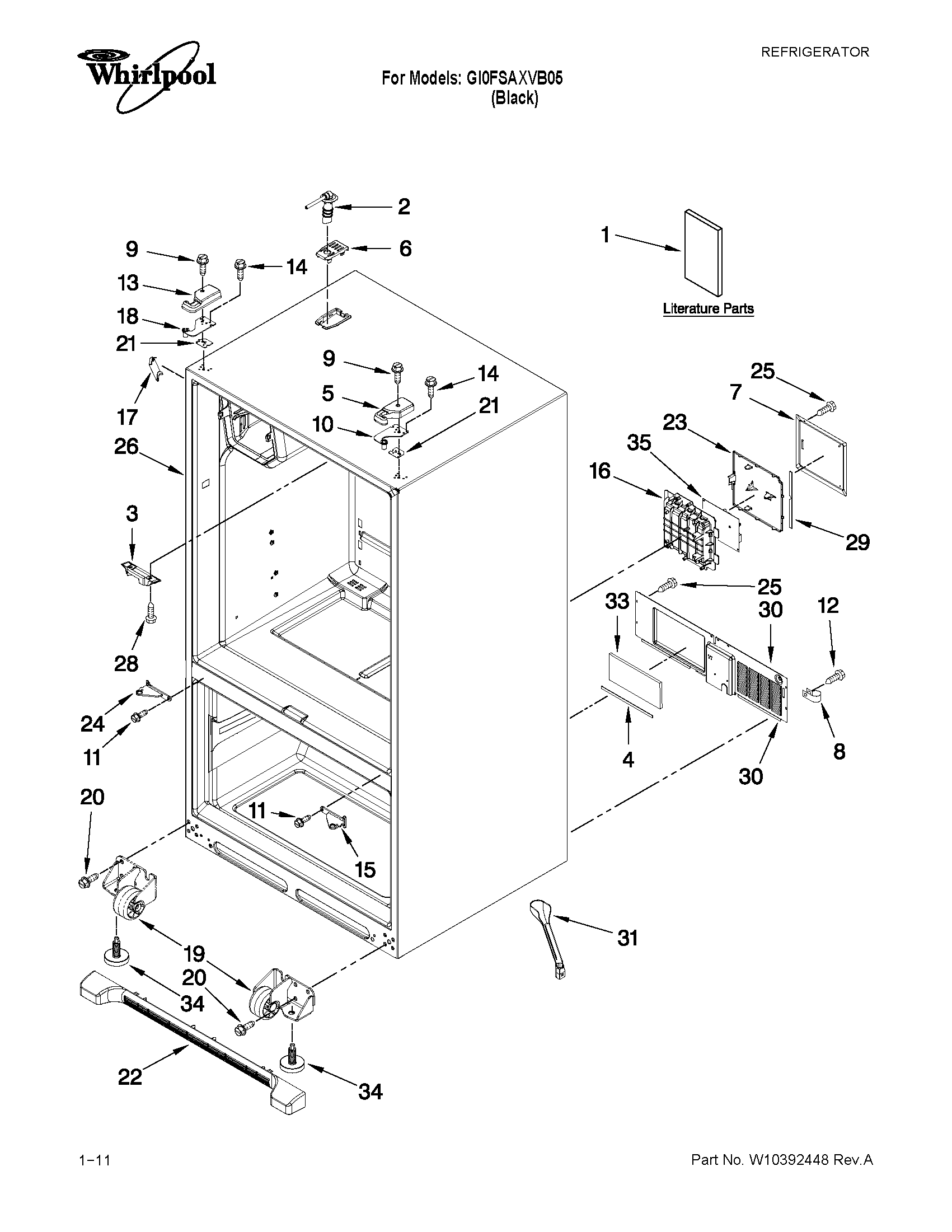 Whirlpool GI0FSAXVB05 cabinet parts diagram